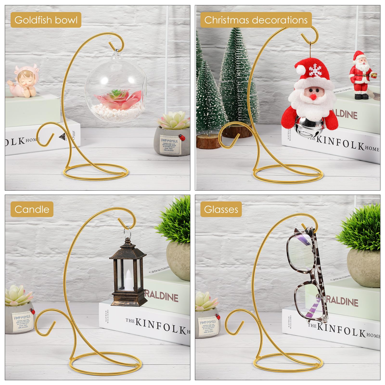 Tandefio 16 Pcs 9 Inch Gold Iron Hanging Display Stand - Christmas Ornament Holder for Glass Globes, Air Plants, Terrariums - Perfect for Holiday Decor, Table Centerpieces & Home Decoration