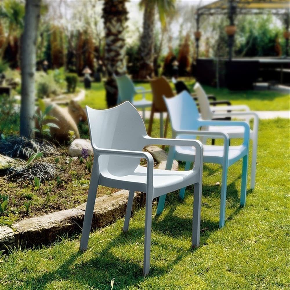 Premium Silver Resin Outdoor Patio Dining Arm Chairs - Set of 4, Weather-Resistant & Durable for Garden, Poolside, and Backyard Entertaining