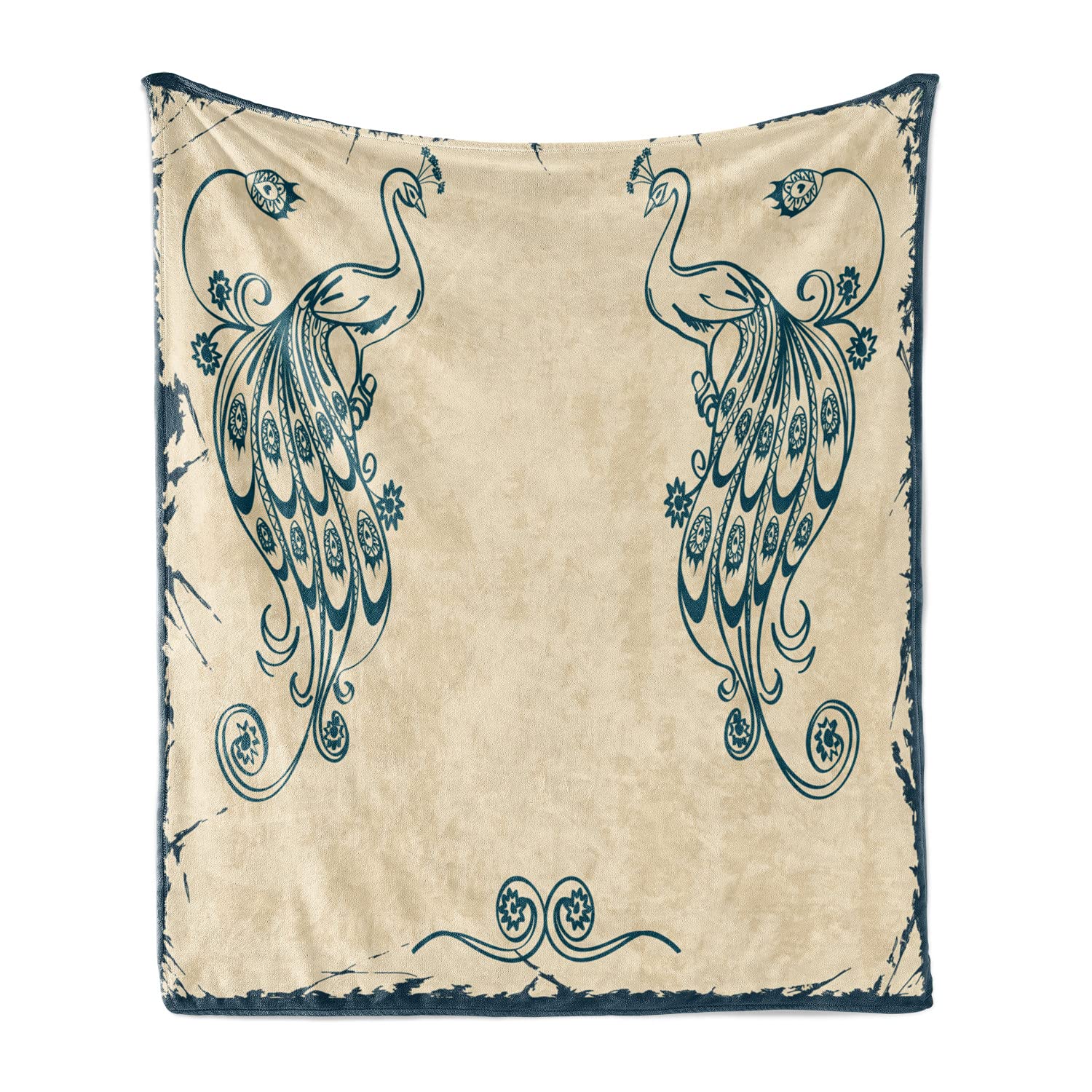 Ambesonne Peacock Soft Flannel Fleece Throw Blanket - Vintage Retro Animal Print Cozy Plush Blanket for Couch, Bed & Outdoor Use - 60