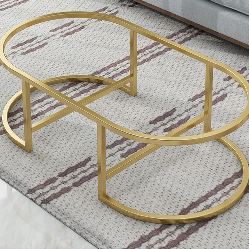 Modern Oval Faux Marble Coffee Table with Gold Metal Frame - Living Room Center Table with Storage Shelf - Cocktail Table for Small Spaces - 18