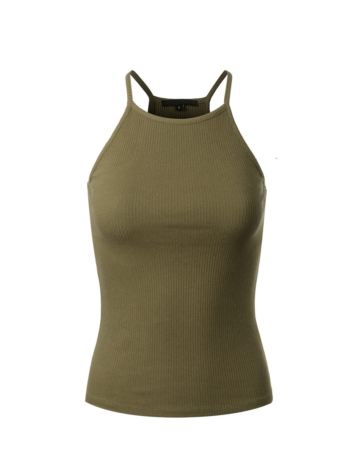 Olivia Women's Ribbed Racerback Tank Top - Sleeveless High Halter Neck Basic Top for Summer, Yoga, Beach & Casual Wear