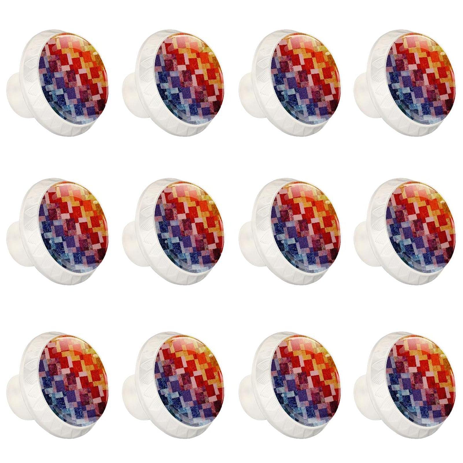12-Pack 35mm Crystal Glass Drawer Knobs - Rainbow Circle Pulls for Cabinets & Dressers - Home & Office Decor