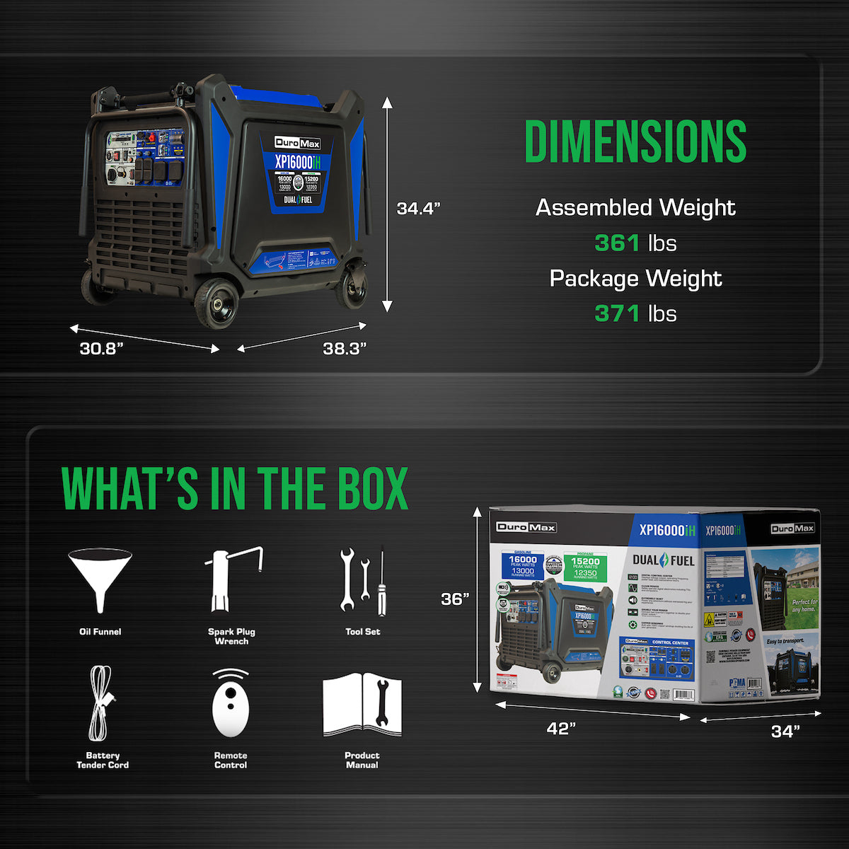 16,000 Watt Dual Fuel Portable Inverter Generator with CO Alert - Reliable Power for Camping, RV Trips & Emergency Backup