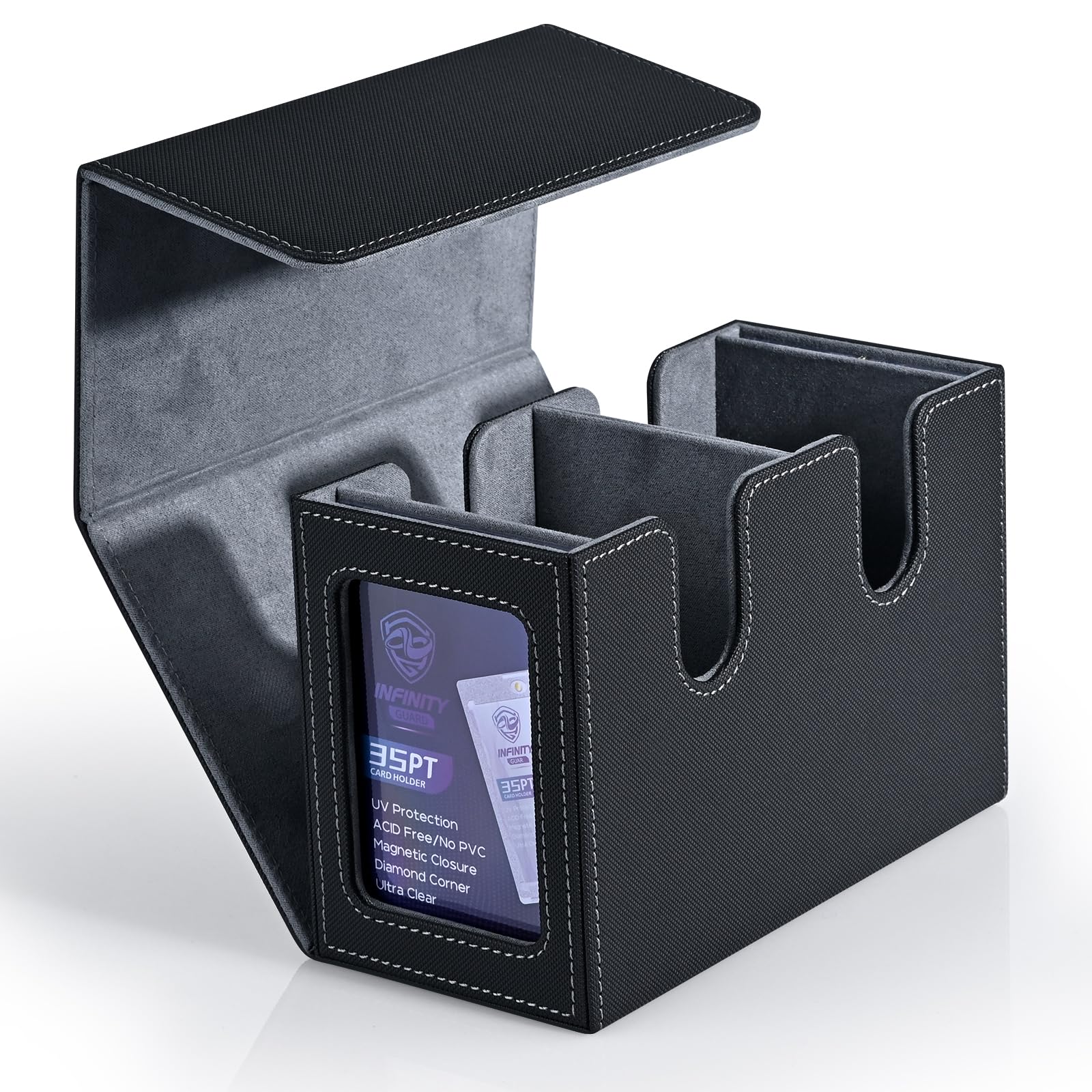 Premium MTG Deck Box with 2 Commander Displays - Holds 280+ Single Sleeved Cards | Leather Magnetic Storage for TCG/CCG Magic Cards (Black) | Perfect for Tournaments, Game Nights & Card Collection Protection
