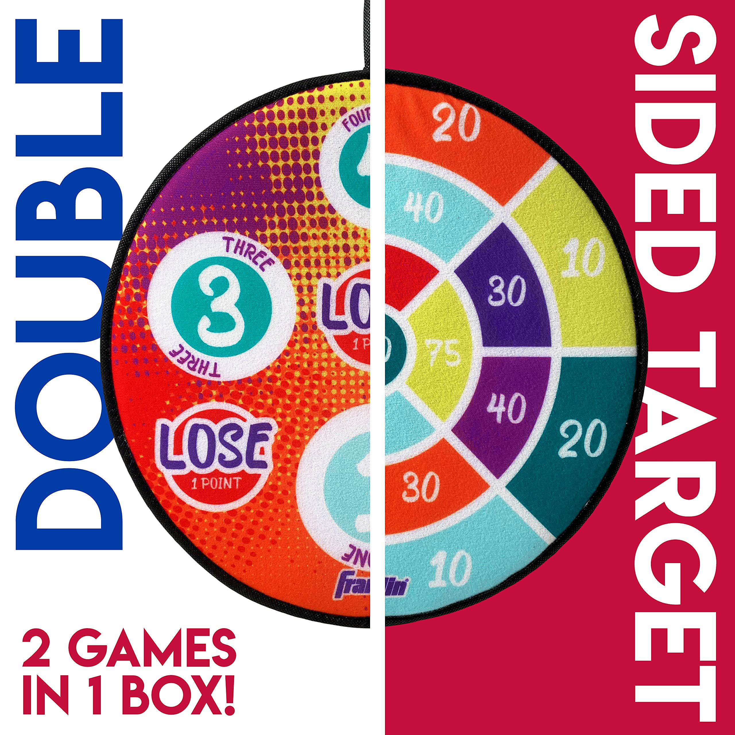 Franklin Sports Anywhere Darts - Double-Sided Dartboard with 6 Sticky Darts - Portable Indoor/Outdoor Hanging Target Game for Kids, Adults & Family Fun - Perfect for Parties, Game Rooms & Backyard Activities
