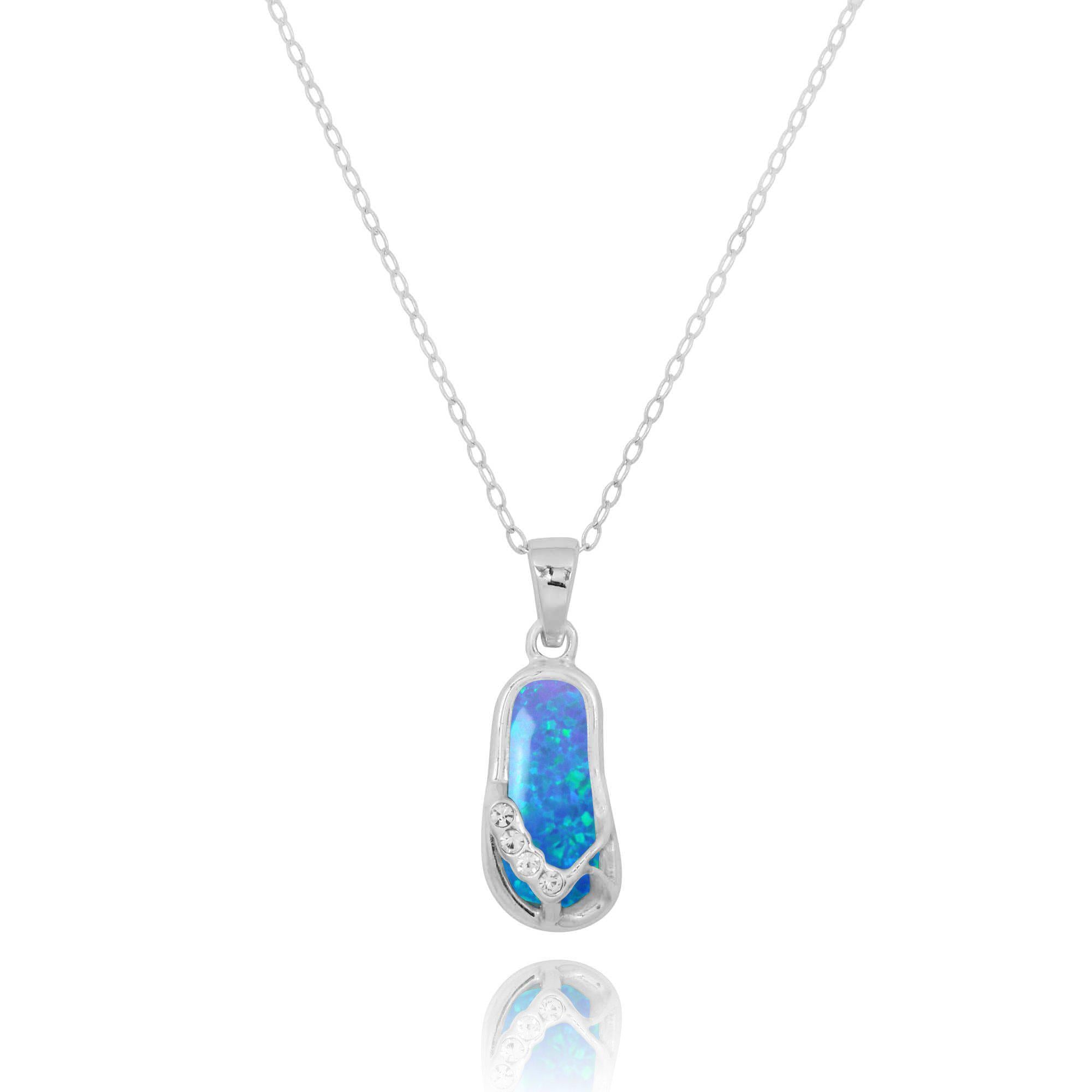 Blue Opal Flip Flop Pendant Necklace - Bohemian Beach Jewelry for Summer Vacation & Pool Party Accessories