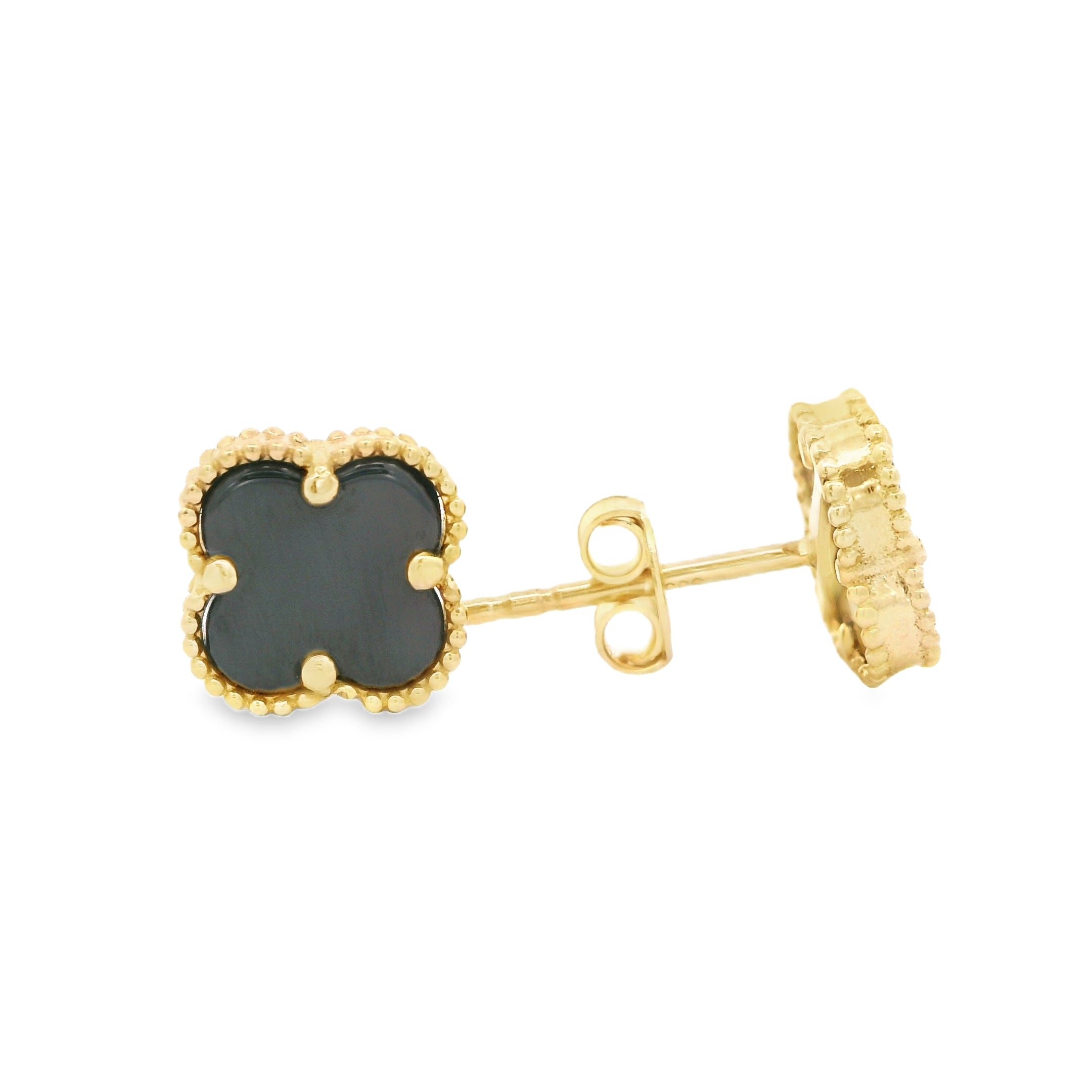 14K Gold Black Clover Stud Earrings (8MM) - Lucky Charm Jewelry for Women | Perfect for Everyday Wear, Gifts & Special Occasions