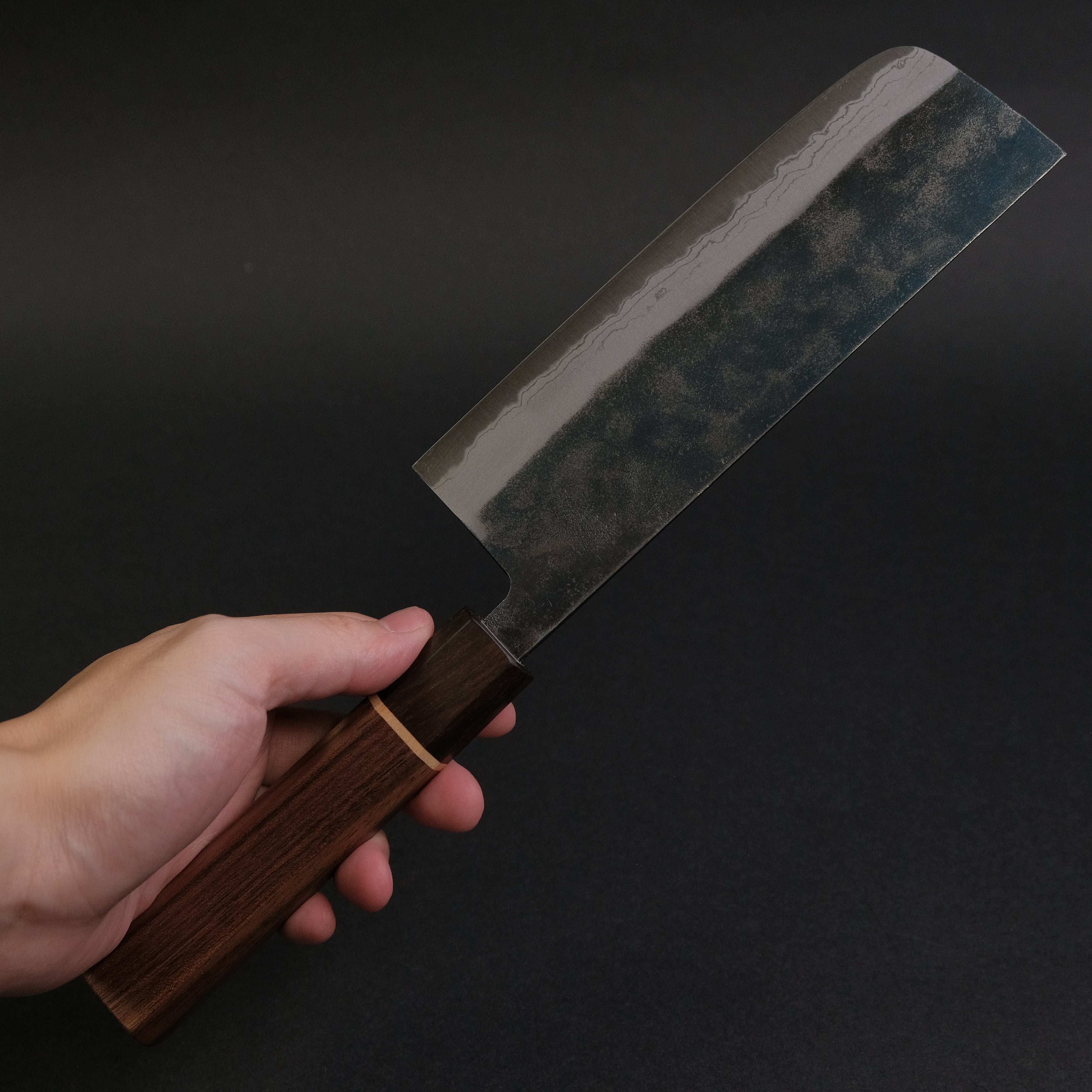 Hitohira Echizen NB White #2 Kurouchi Damascus Nakiri Knife 165mm - Premium Walnut Handle with Ziricote Ferrule - Japanese Chef Knife for Precision Vegetable Cutting & Slicing - Ideal for Home Cooks & Professional Kitchens