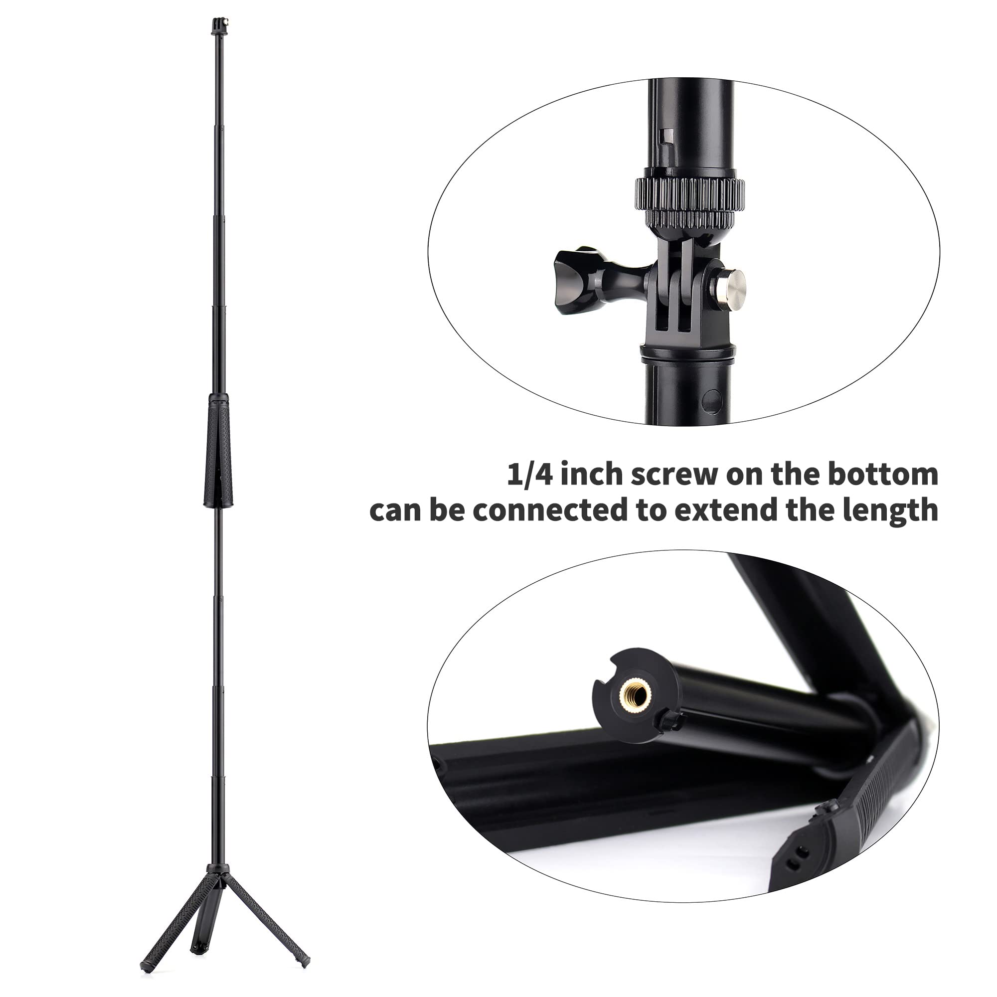 Lightweight Aluminum Selfie Stick for GoPro Hero 13/12/11/10/9/8/7/6/5/4 Max Mini & AKASO SJCAM DJI Action Cameras - Extendable Telescoping Monopod with Floating Grip - Perfect for Water Sports, Travel Vlogging & Outdoor Adventures