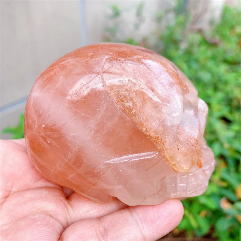 Natural Red Fire Quartz Hematoid Skull Carving - Mini Crystal Stone Statue for Halloween Decor, Witchcraft Gift (0.432kg) - Perfect for Altar Decor, Spiritual Rituals & Gothic Home Decoration