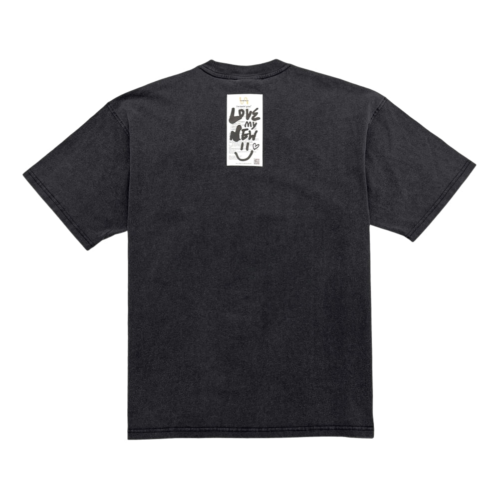 2ND CLOSET I LOVE ME & FRIES Graphic Print T-Shirt - Washed Black Cotton Tee for Casual Wear, Street Style, and Everyday Outfits