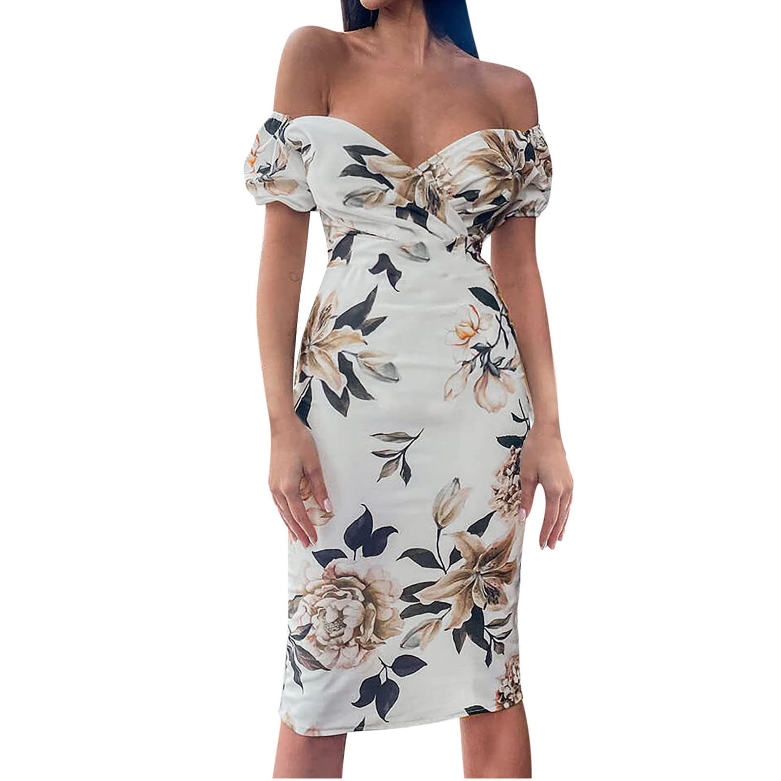Women's Flowy Summer Dresses - Sexy Slim Fit Printed Short Sleeve Midi Dress with Side Slit for Party & Club Wear | Perfect for Beach Vacations, Date Nights & Cocktail Events