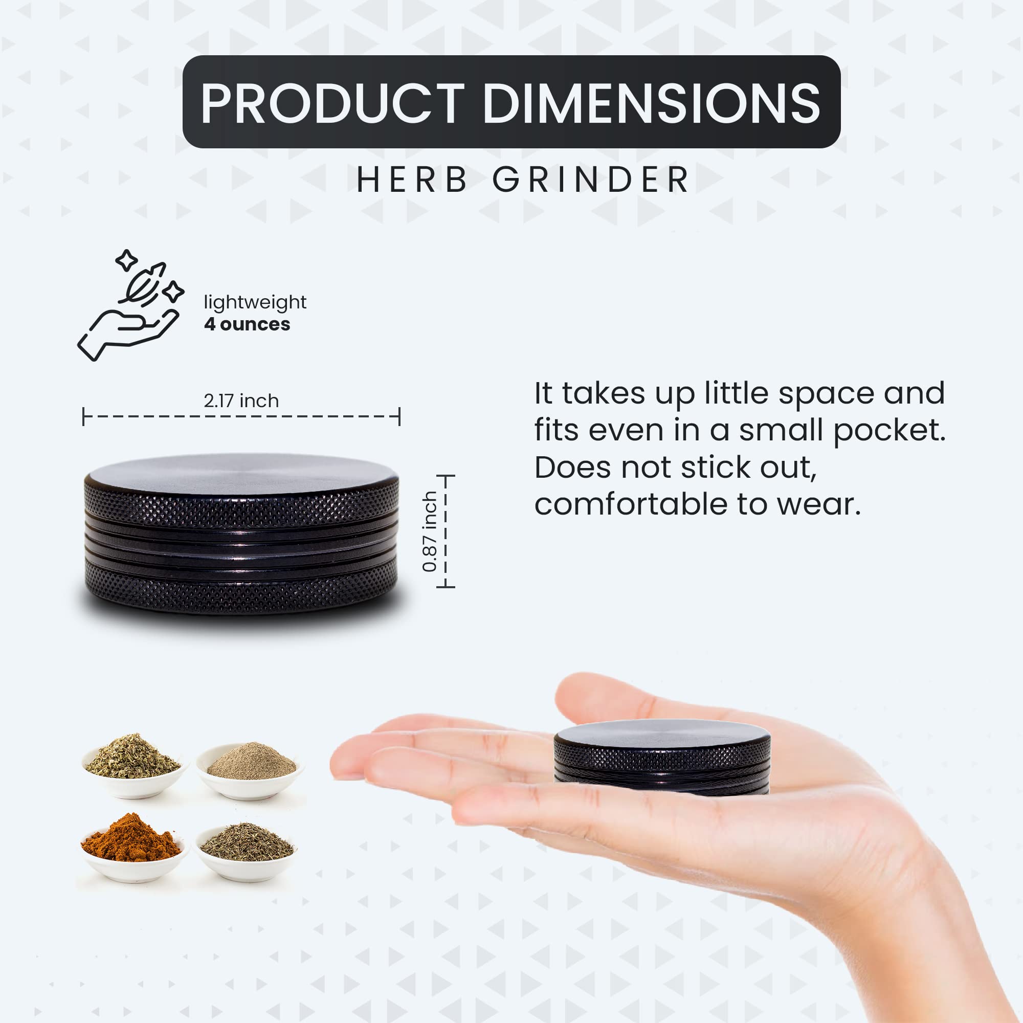 Chromium Crusher 2 Inch Small Thin Herb Grinder - Black | Premium Metal Spice Grinder for Herbs, Tobacco & Tea | Perfect for Travel, Camping & Home Use