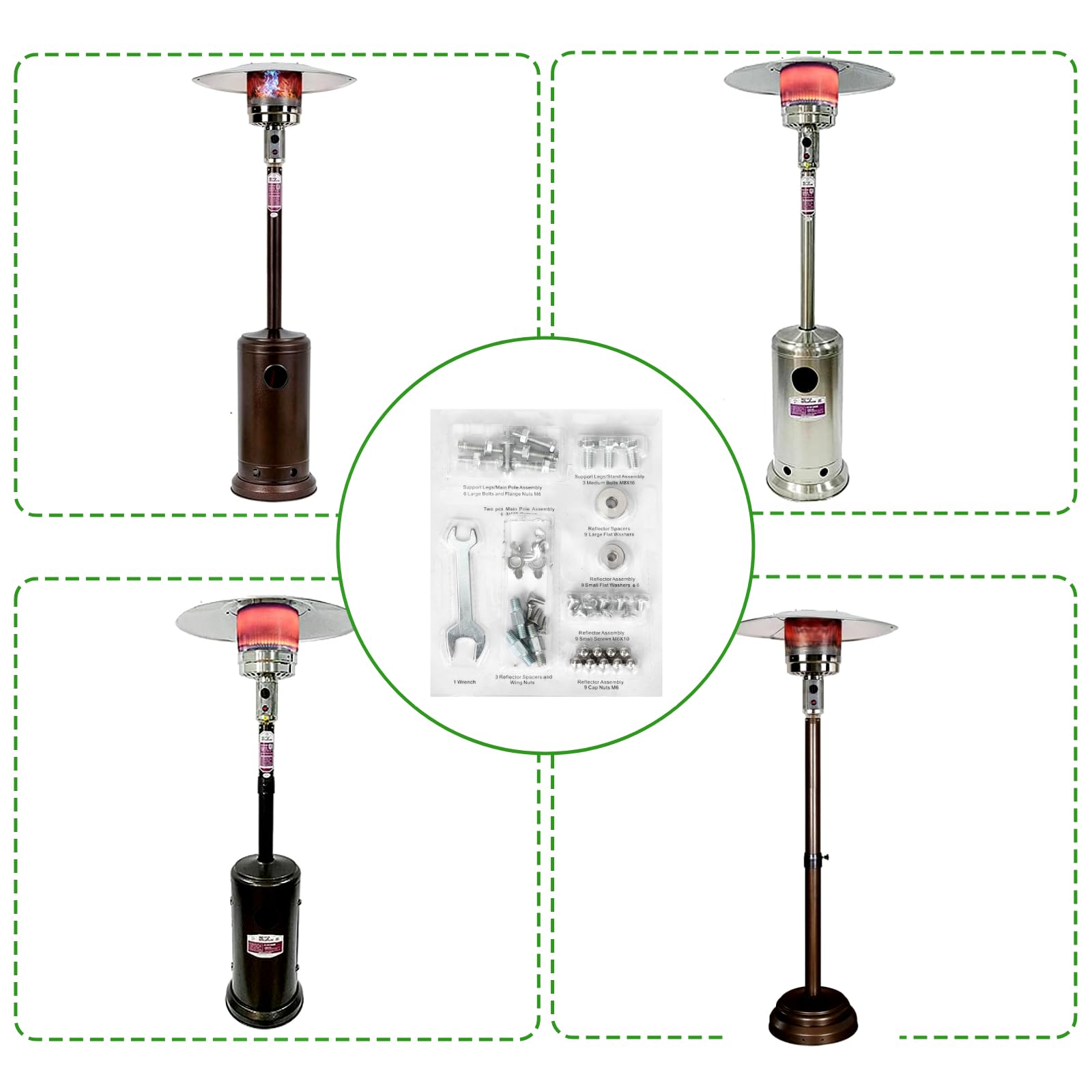 2-Pack Round Umbrella Shape Stand-Up Pyramid Patio Heater Replacement Hardware Kit - Bolt & Nut Set for Propane Outdoor Space Heaters - Durable Reflector Shield Accessories for Backyard, Deck, and Garden Heating