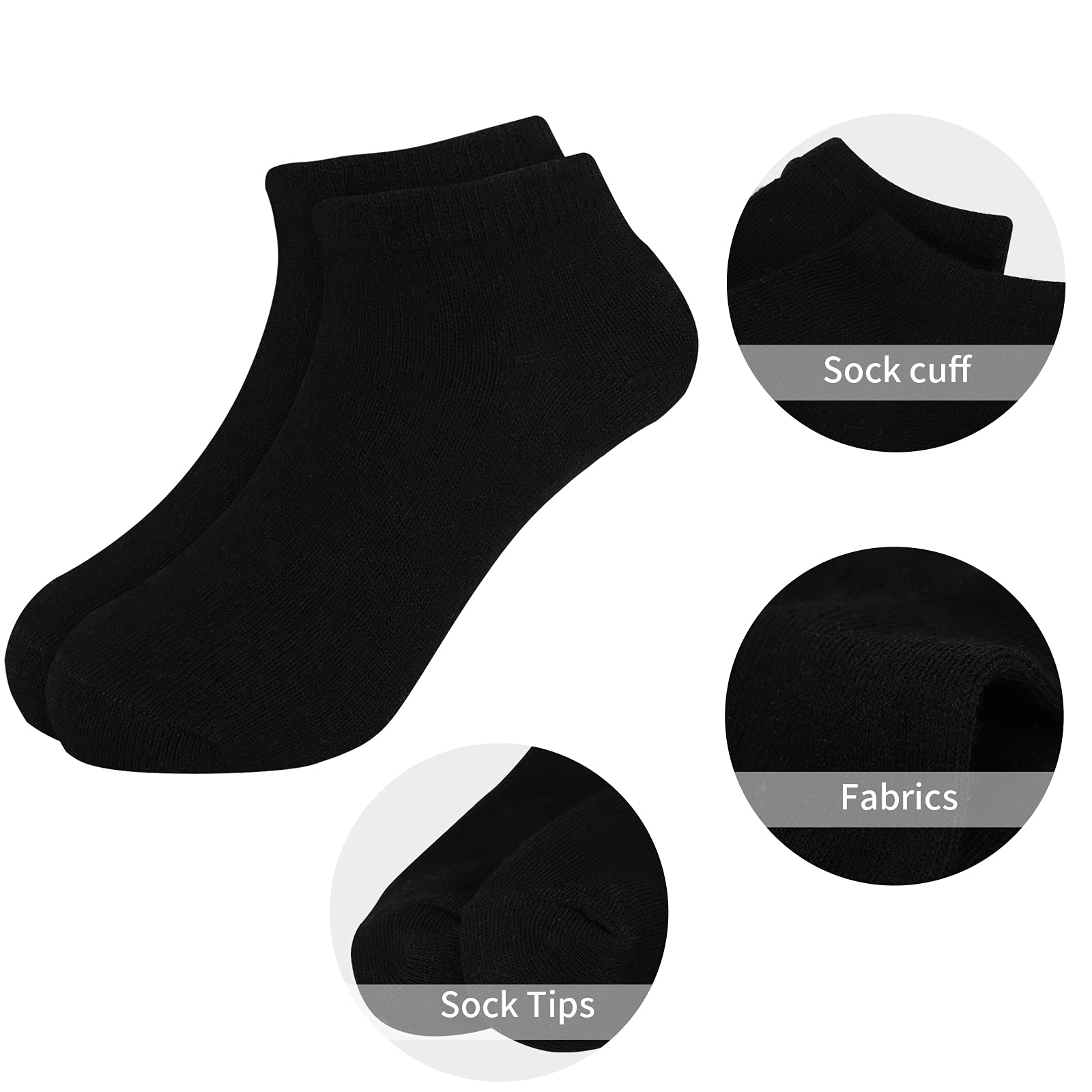 BOOPH 12 Pairs Kids Ankle Socks for Boys & Girls - Low Cut Half Cushioned Athletic Socks - Comfortable School, Sports & Everyday Wear