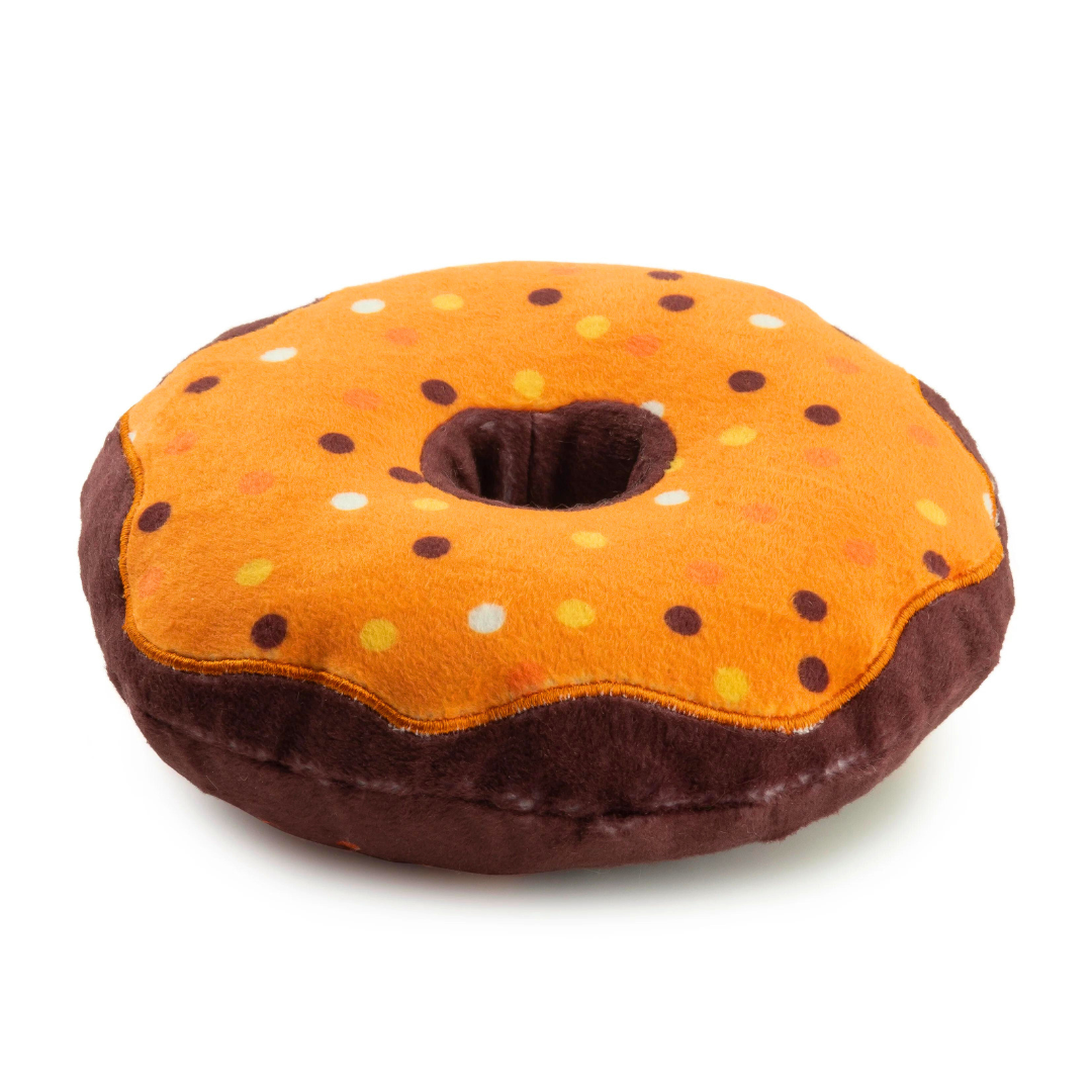 Pumpkin Spice Donut Dog Toy - Chew Resistant Squeaky Plush Toy for Small & Medium Dogs - Perfect for Fall Playtime & Training Treats