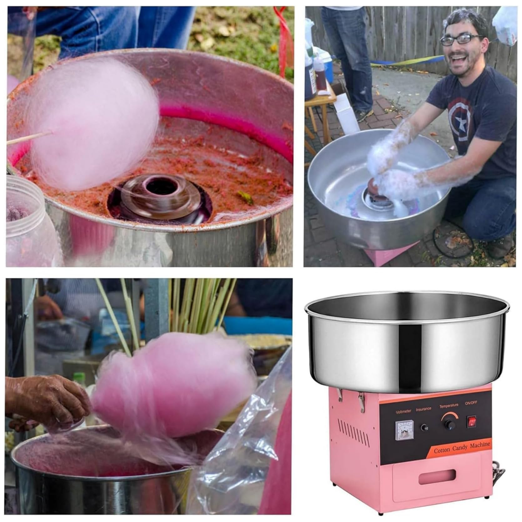 Commercial Cotton Candy Machine 1000W - Electric Pink Candy Floss Maker with Stainless Steel Bowl & Sugar Scoop - Perfect for Birthday Parties, Carnival Events, and Home Entertainment
