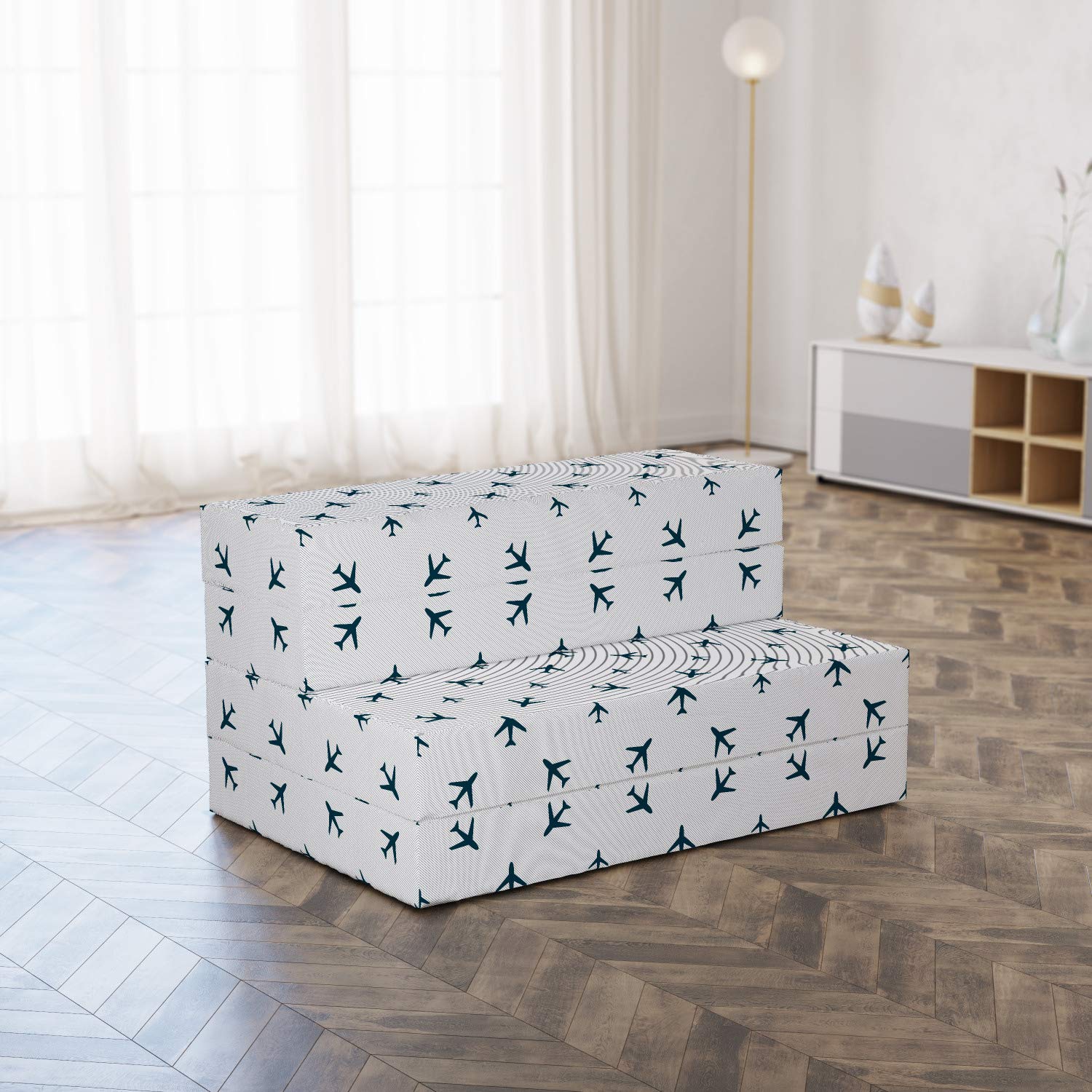 Ambesonne Airplane Foldable Mattress - Portable Travel Mattress with Striped Design for Camping, Road Trips & Airplane Sleeping Accessories