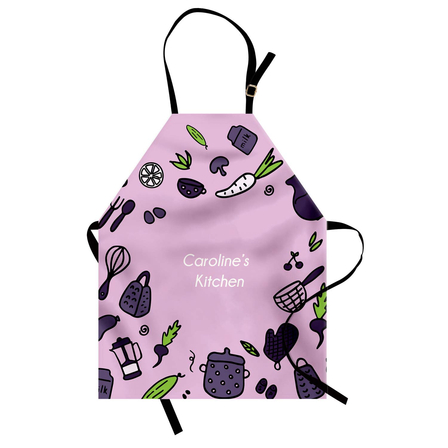 Ambesonne Personalized Chef Apron - Kitchen Appliances Doodle Design, Adjustable Neck Bib for Cooking & Baking, Unisex Adult Size in Lilac Eggplant - Perfect for Home Chefs, BBQ, and Culinary Gifts