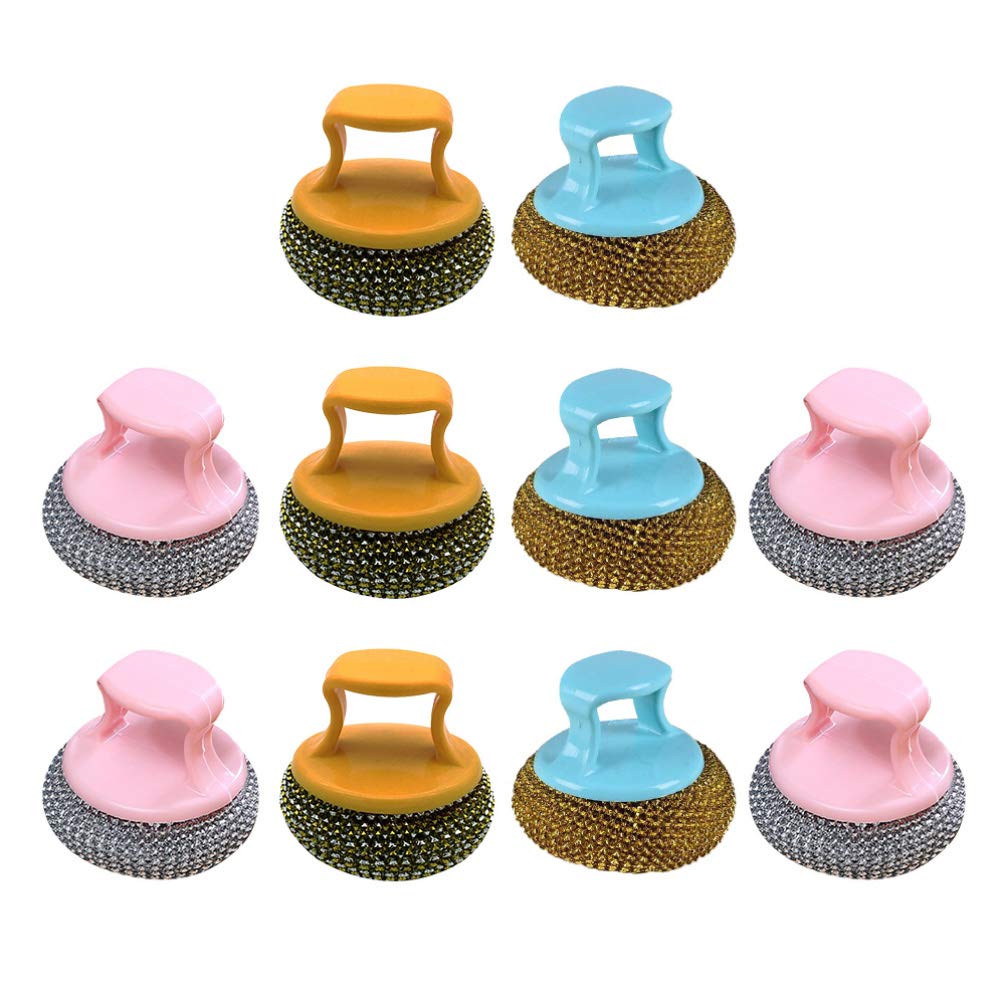 Hemoton Steel Wool Scrubber 10pcs - Detachable Dish Brush for Kitchen & Restaurant Cleaning