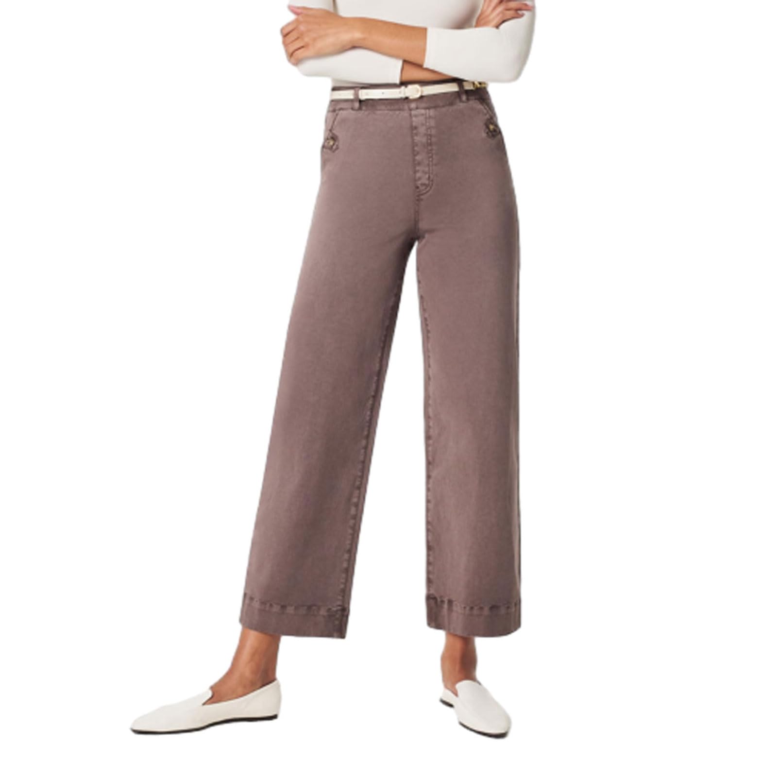Accintrend Stretch Twill Cropped Wide Leg Pants for Women - High Waist Comfortable Casual Pants, Plus Size Wide Leg Trousers | Perfect for Office, Travel & Everyday Wear