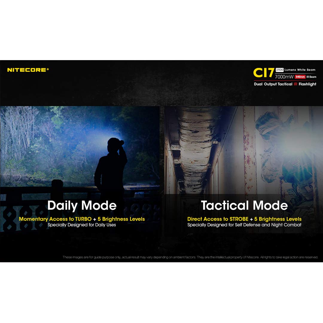 Nitecore CI7 2500 Lumen Tactical Flashlight with 940nm IR Illuminator - Long Range 7000mW Infrared Light & LumenTac Battery Case - Perfect for Hunting, Camping, and Outdoor Adventures