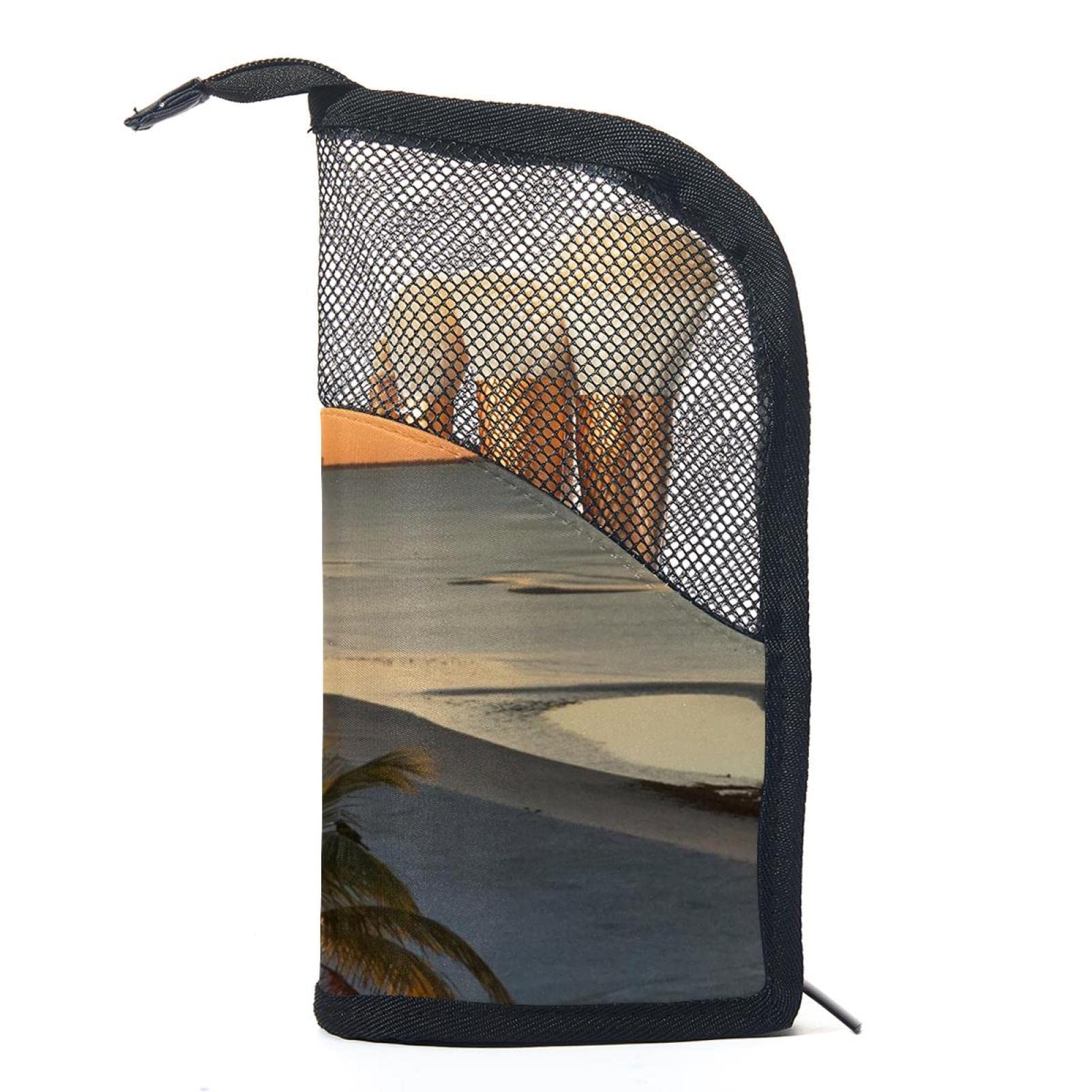 Premium 12-Piece Makeup Brush Organizer Bag with Beach Sunset Design - Portable Cosmetic Brush Holder Case for Travel, Home & Professional Makeup Artists