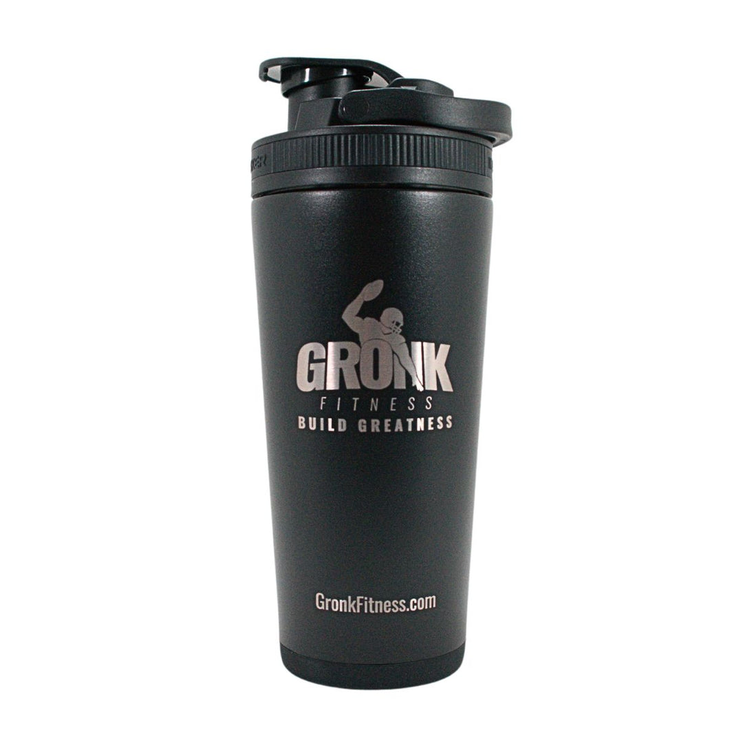 Gronk Fitness 20oz Black Ice Shaker Bottle - Leak Proof Protein Shaker Cup for Gym, Workouts & Post Exercise Recovery