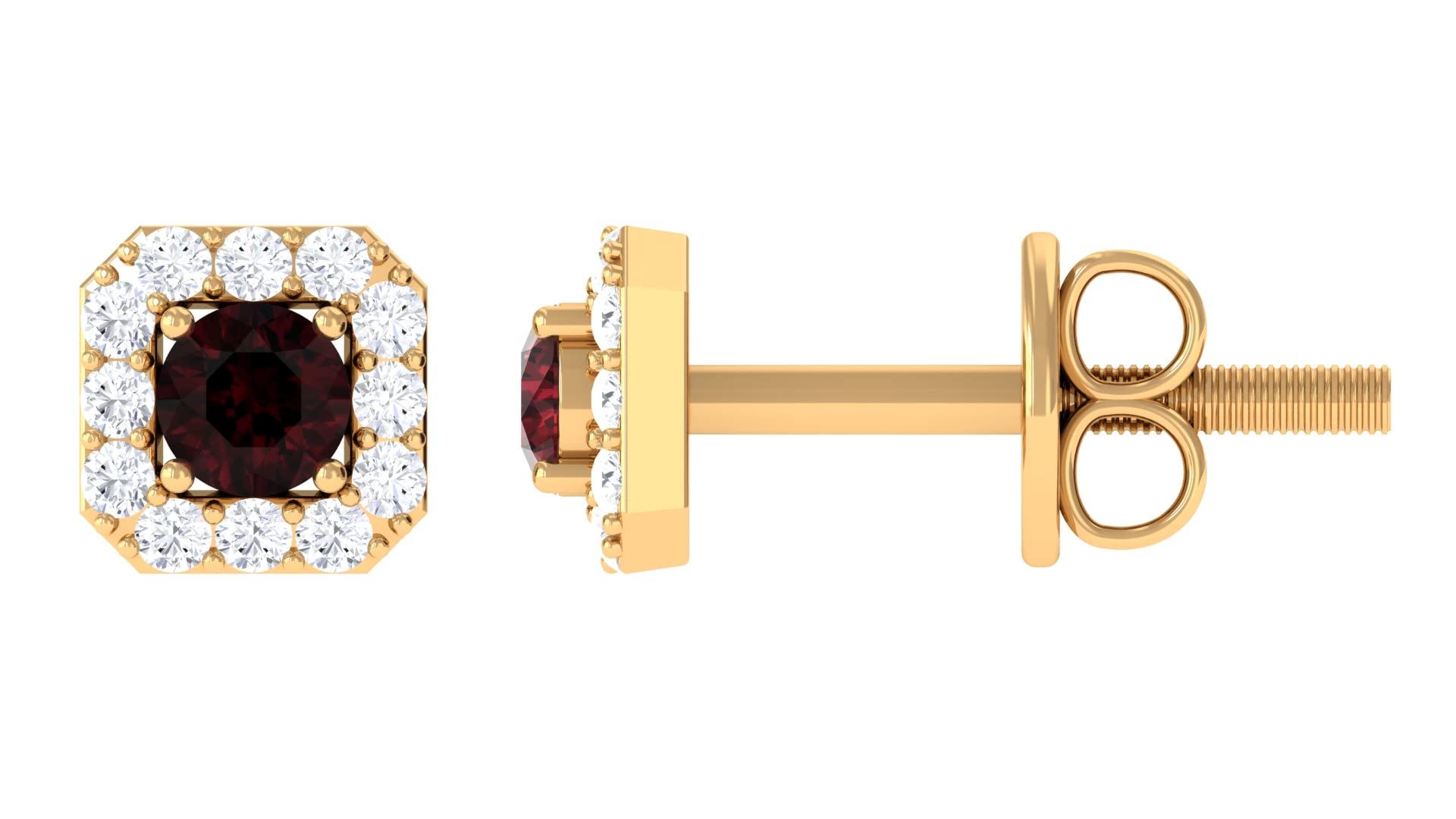 1/4 CT Red Garnet Stud Earrings with Diamond Accent - 14K Solid Gold Vintage Stud Earrings for Women - Perfect for Weddings, Anniversaries & Special Occasions