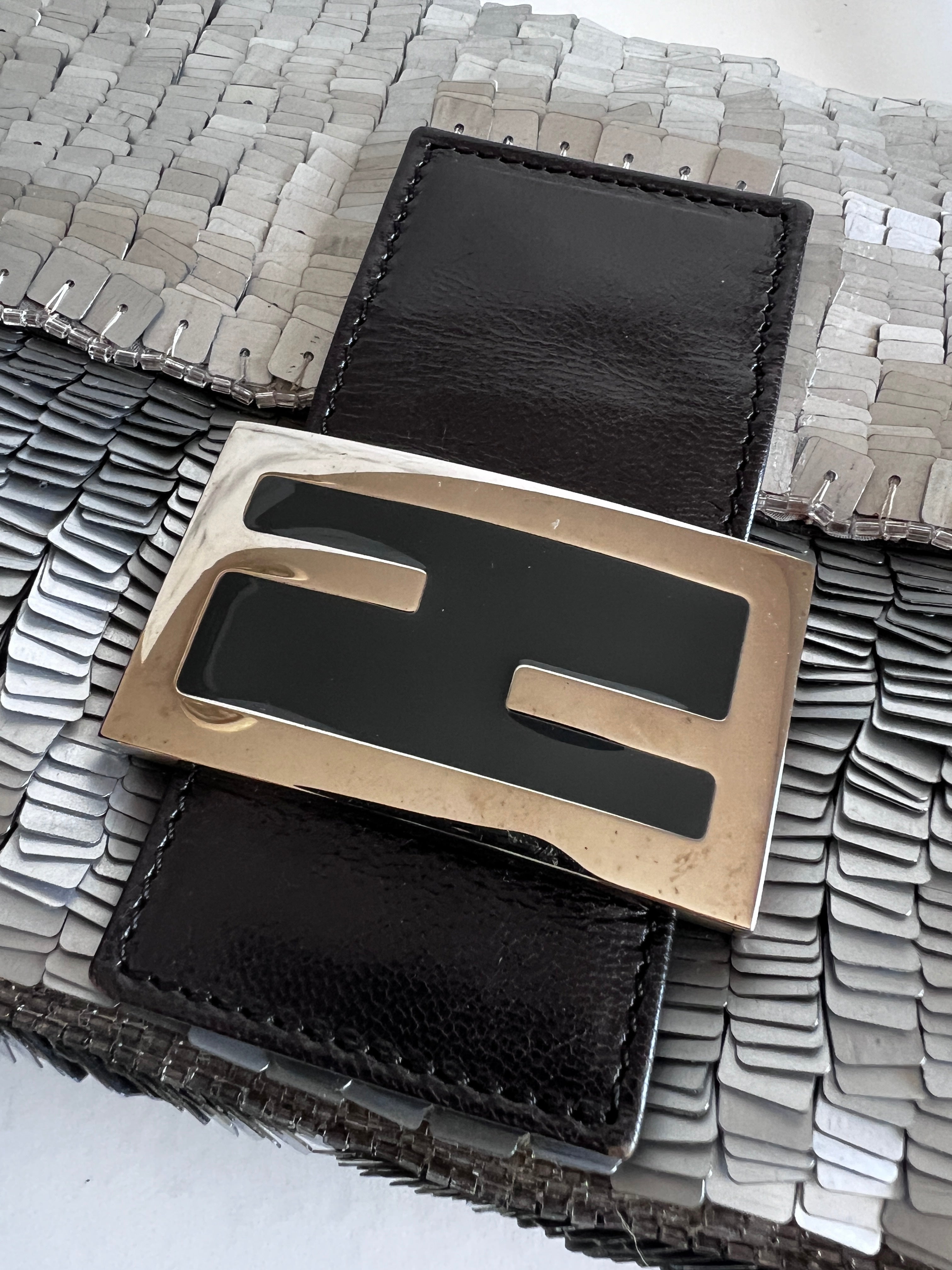Vintage Fendi Silver Sequin Baguette Bag - Luxury Designer Shoulder Purse for Women, Perfect for Evening Parties, Weddings & Special Occasions