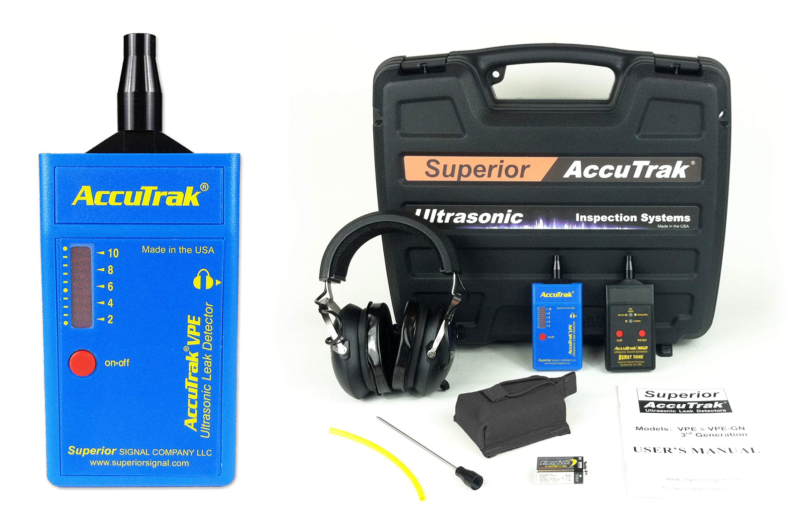 AccuTrak VPE PRO-PLUS Ultrasonic Leak Detector Kit - Professional HVAC & Refrigeration Leak Detection Tool with Headset, Battery, Carry Case, Touch Probe & Sound Generator | Ideal for Industrial Maintenance, Automotive Repair & Energy Audits
