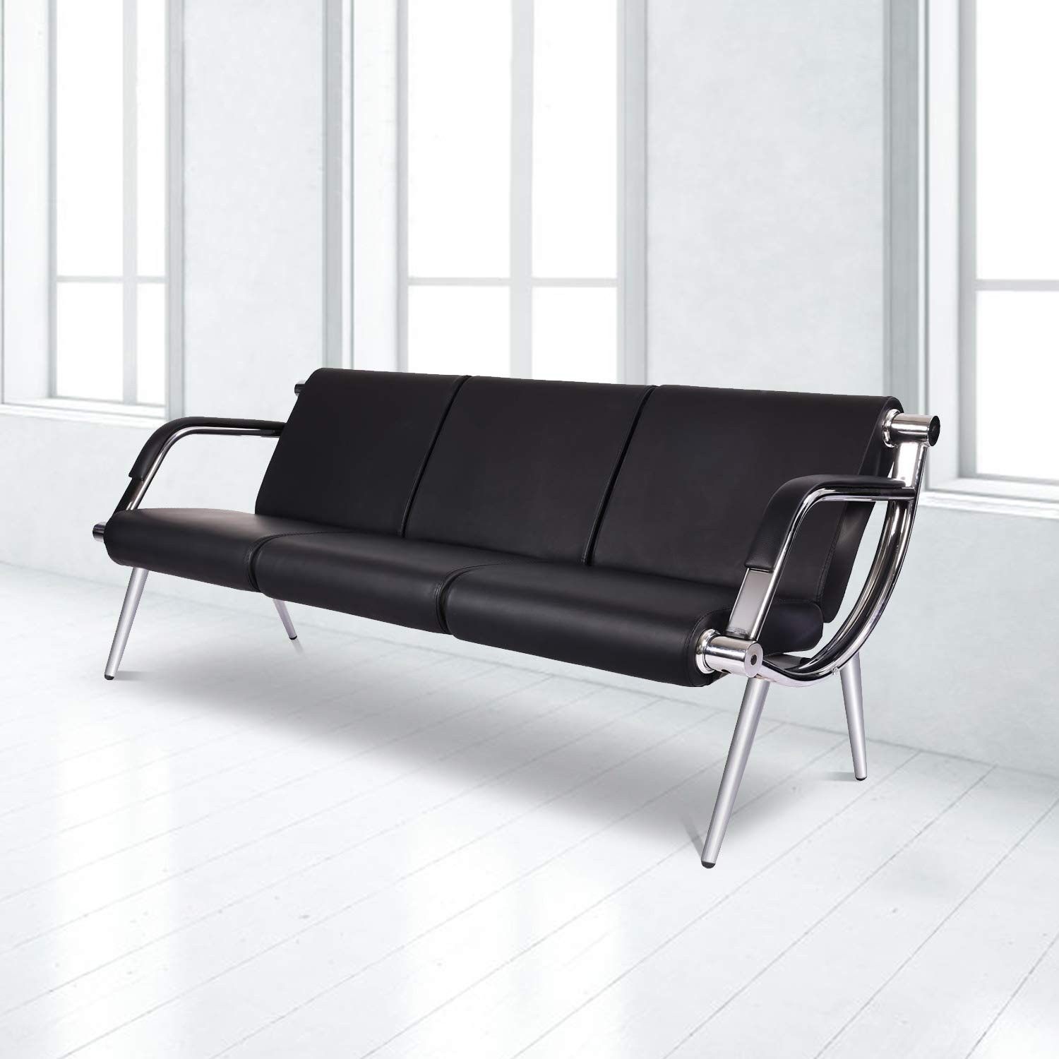 Kinfant 3-Seat PU Leather Waiting Room Chair - Reception Furniture for Guest, Airport, Hospital, Bank & Office Lobby - Comfortable Seating Solution for High-Traffic Areas