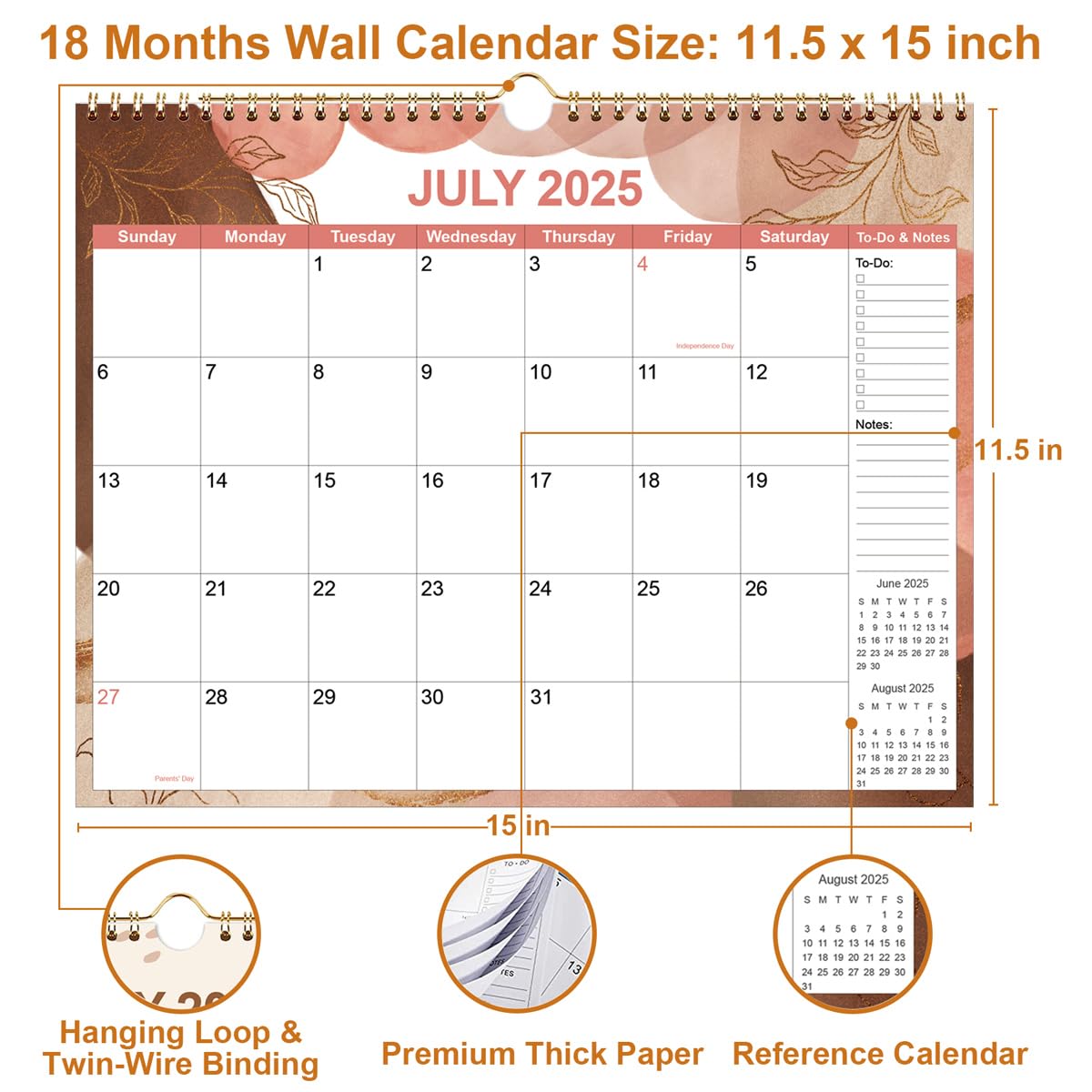 2025-2026 Wall Calendar | 18-Month Planner from July 2025 to December 2026 | Premium Thick Paper | 11