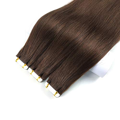Human Hair Extensions with Invisible PU Tape - Balayage Brown #4, 200g 80pcs, 14 Inches, Soft & Strong for Natural Look | Perfect for Daily Styling, Parties & Special Occasions