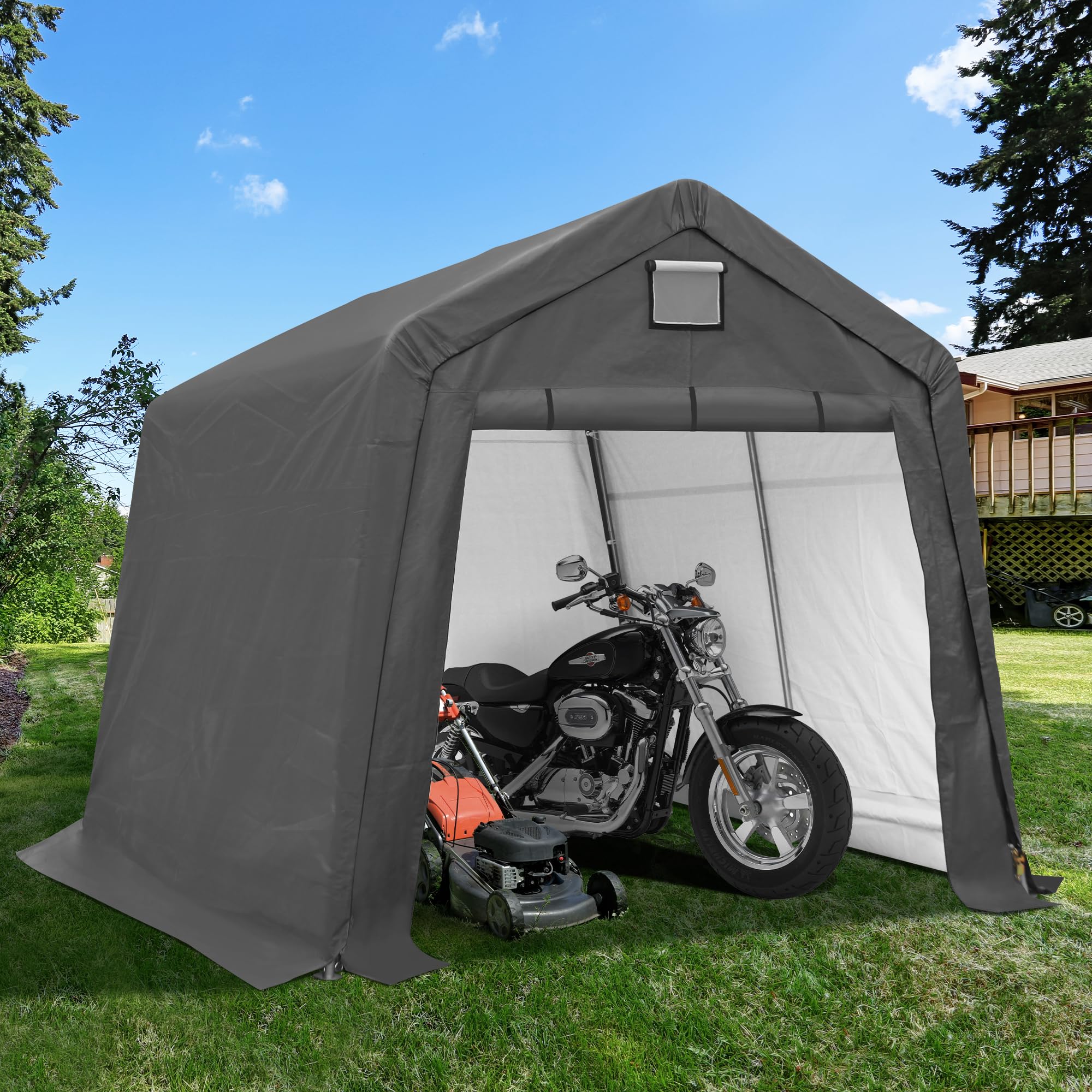 10' x 10' Heavy Duty Outdoor Storage Shelter Shed | Portable Garage with Roll-Up Zipper Door | Weatherproof Cover for Generators, Vehicles, Motorcycles, ATVs | Perfect for Backyard, Patio, Driveway & RV Storage