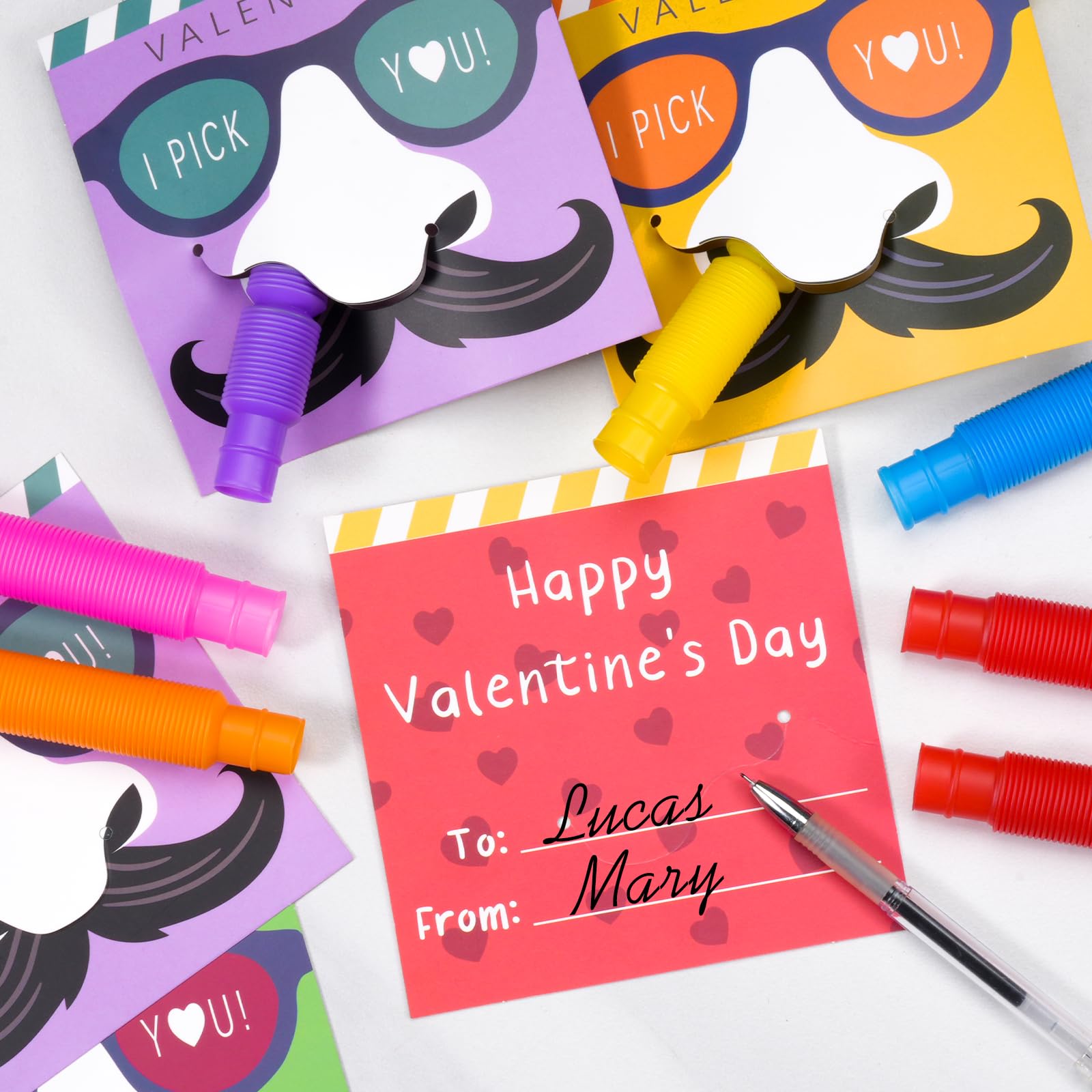24 Sets Valentine's Day Nose Picking Cards with Pop Tubes - Fun Classroom Exchange Gifts for Kids, Boys & Girls - Perfect for Preschool & School Valentine's Parties, Friendship Day Celebrations