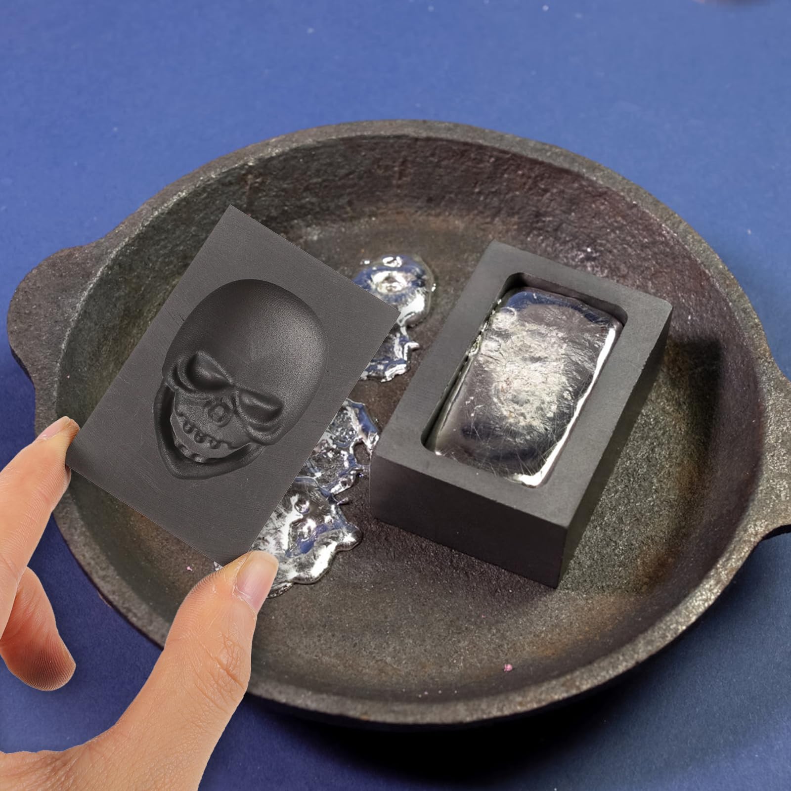 3D Skull Graphite Molds for Metal Casting - Crucible Molds for Gold & Silver Melting, DIY Jewelry Making, Skeleton Bar Dies - Perfect for Crafting Unique Gold Models & Halloween Decorations