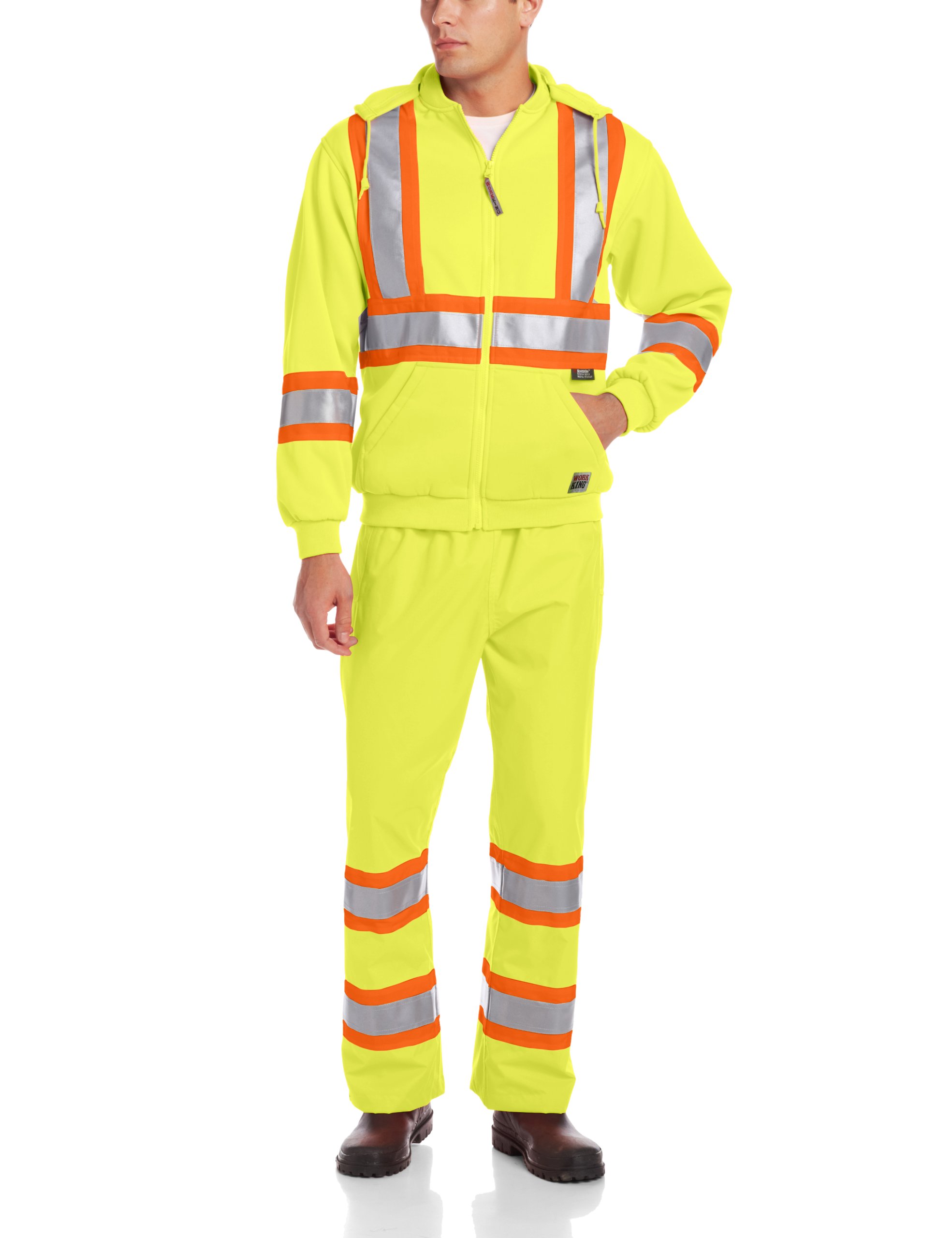 Work King Men's High Visibility Zip Front Safety Fleece Hoodie - Reflective Workwear for Construction & Outdoor Jobs | Cold Weather Protection