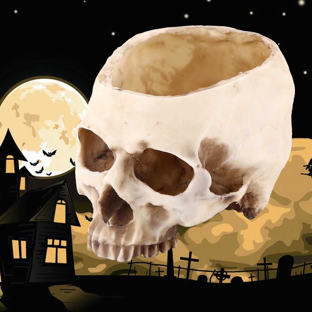 Walfront Resin Skull Planter - Halloween Flower Pot, Candy Bowl & Home Decor for Office Desk, Party Scene, and Indoor Plant Display