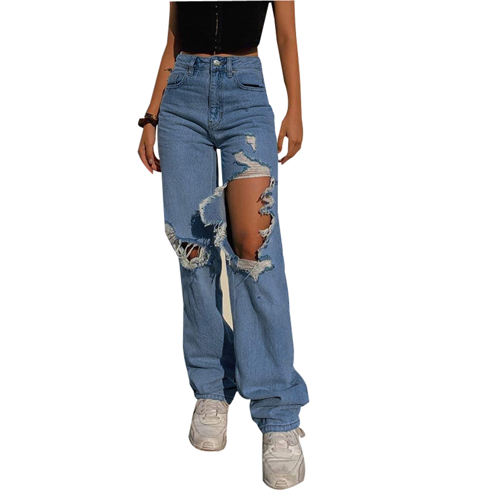 Trendy Women's Rainbow & Letter Print Straight Leg Jeans - Funny Dream Denim Pants for Casual Wear | Perfect for Street Style, Parties & Everyday Outfits
