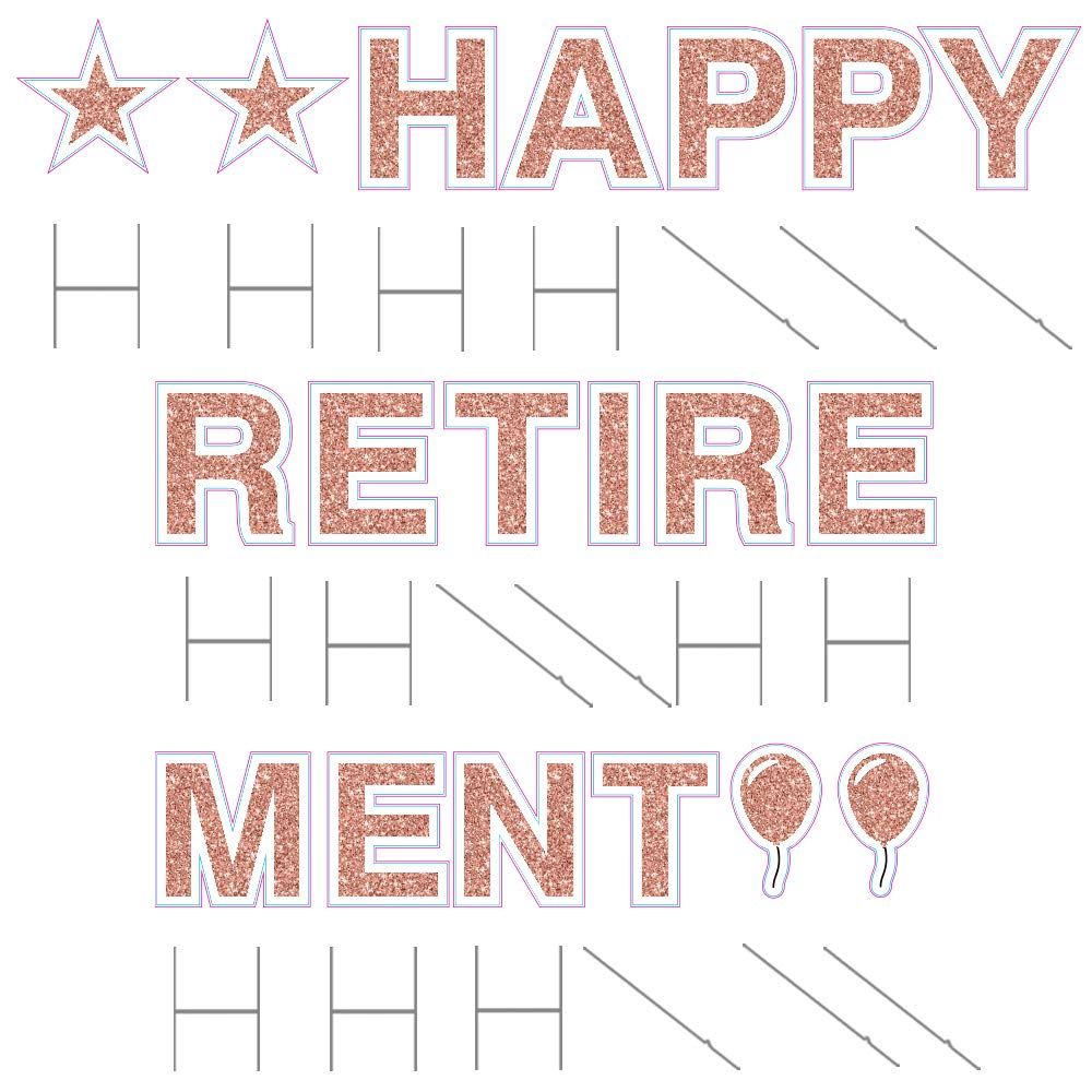Happy Retirement Yard Sign – 18in Tall Corrugated Plastic Retirement Decoration with Stakes & Emojis – Rose Gold Faux Glitter – Perfect for Outdoor Retirement Party Decor & Gift Ideas
