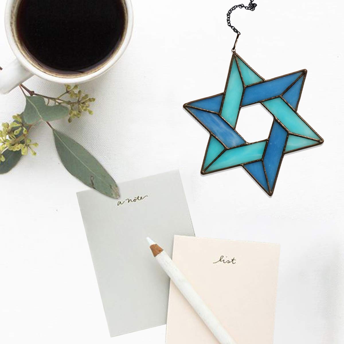 Beautiful Jewish Star Stained Glass Window Hanging - Star of David Suncatcher for Home & Office Decor - Meaningful Birthday & Housewarming Gifts for Women - Perfect for Jewish Holidays, Spiritual Spaces & Family Protection