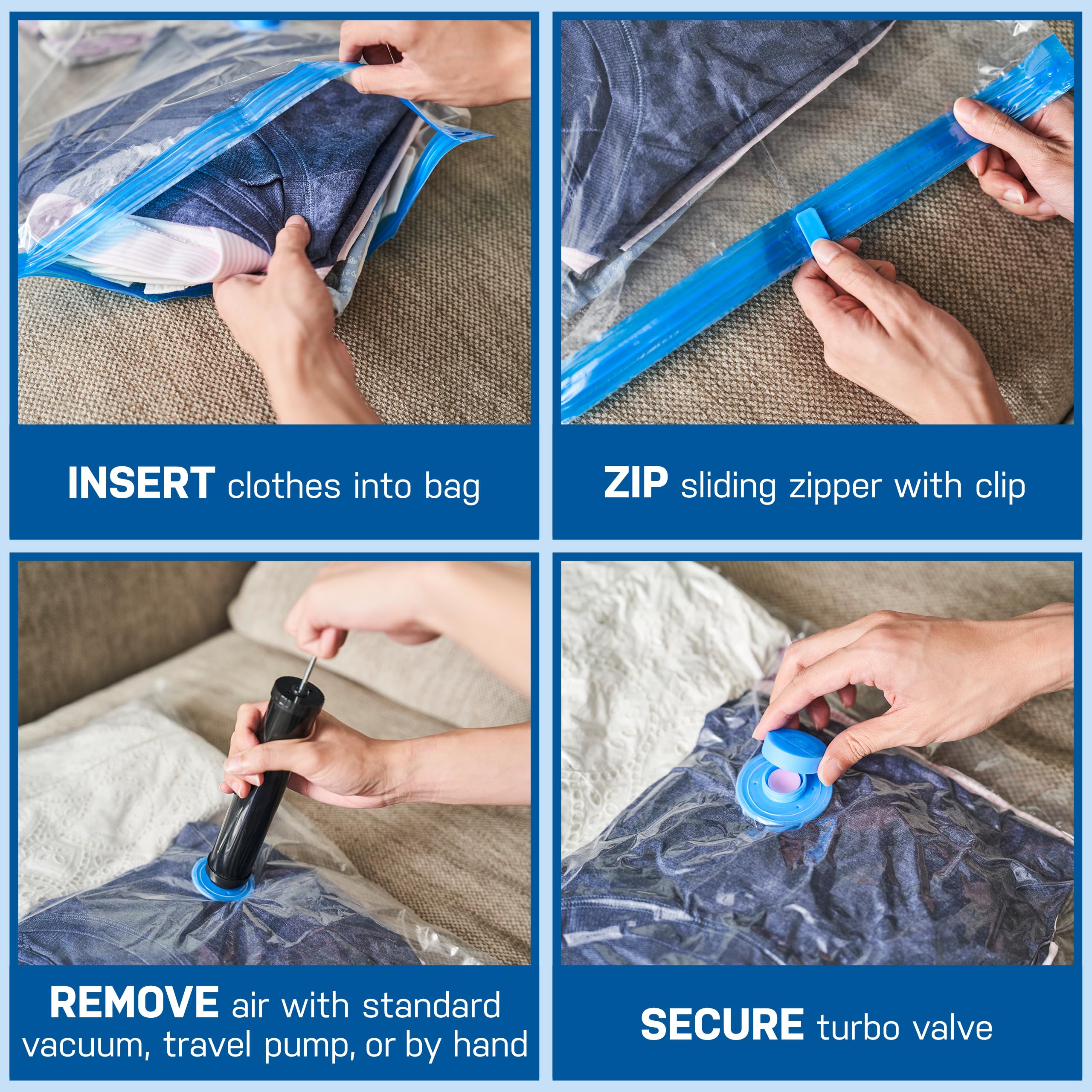 Premium Vacuum Storage Bags (Jumbo 3 Pack) - Save 80% Closet Space for Comforters, Blankets & Seasonal Clothes | Heavy Duty Compression Seal | Includes Hand Pump | Perfect for Home Organization, Travel & Seasonal Storage