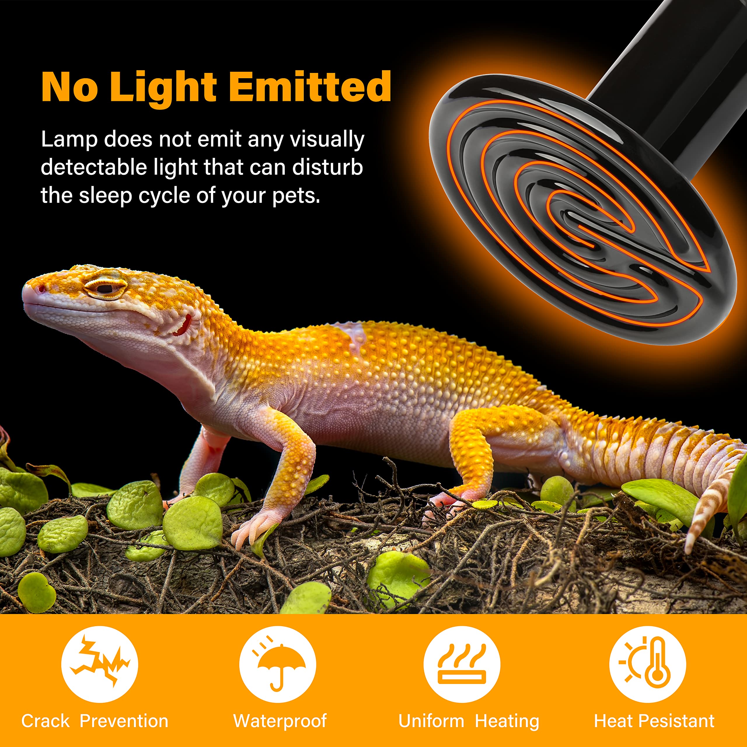 HealSmart 150W Ceramic Heat Emitter Bulbs 2-Pack - No Light Reptile Heat Lamp for Bearded Dragons, Turtles, Snakes & Lizards - Perfect for Terrariums, Brooders, Chicken Coops & Reptile Habitats (Black)