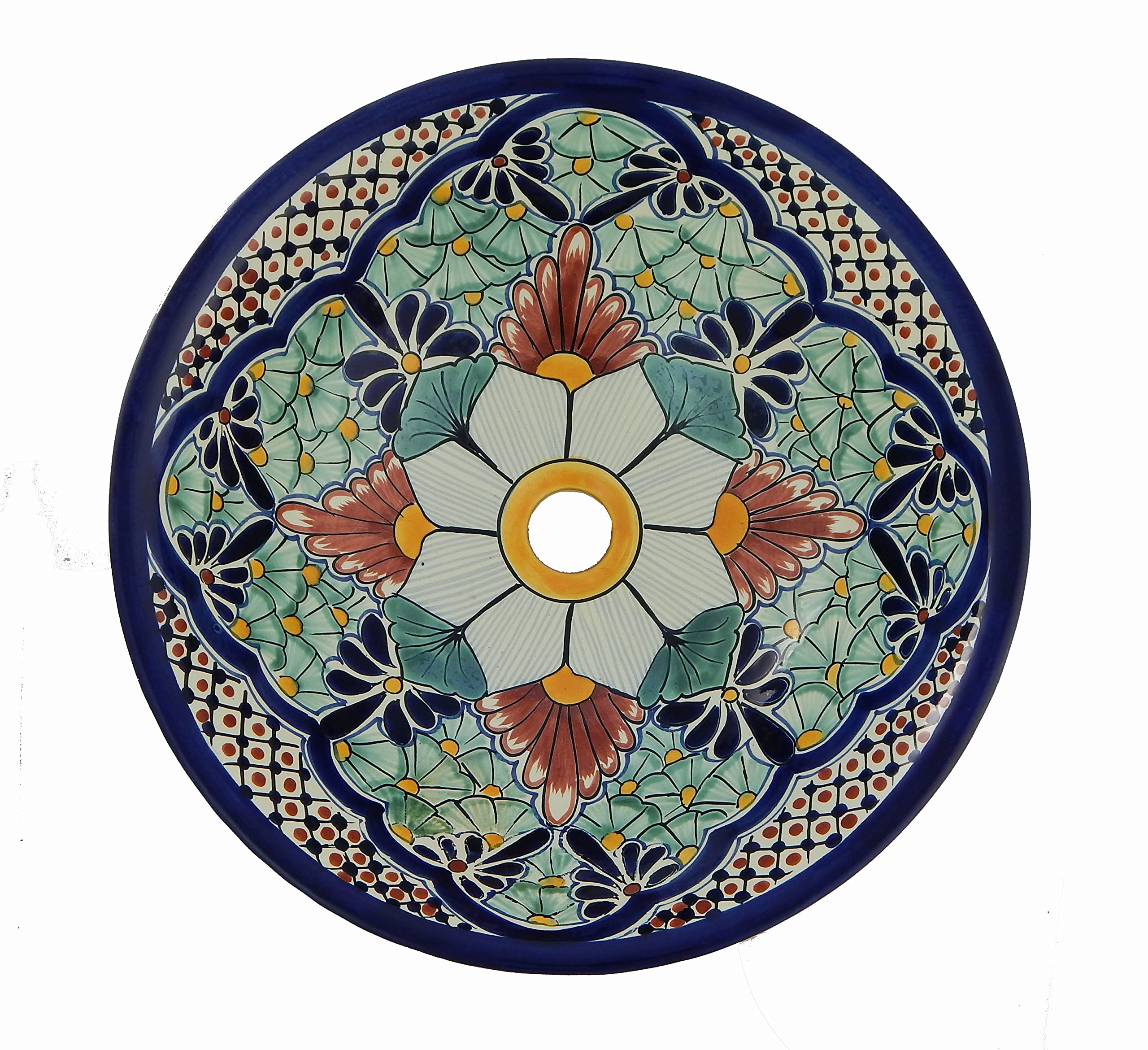 Vessel Skirted Talavera Mexican Ceramic Bathroom Sink #15 - Handcrafted Artisan Basin for Bathroom Vanity, Powder Room & Farmhouse Decor