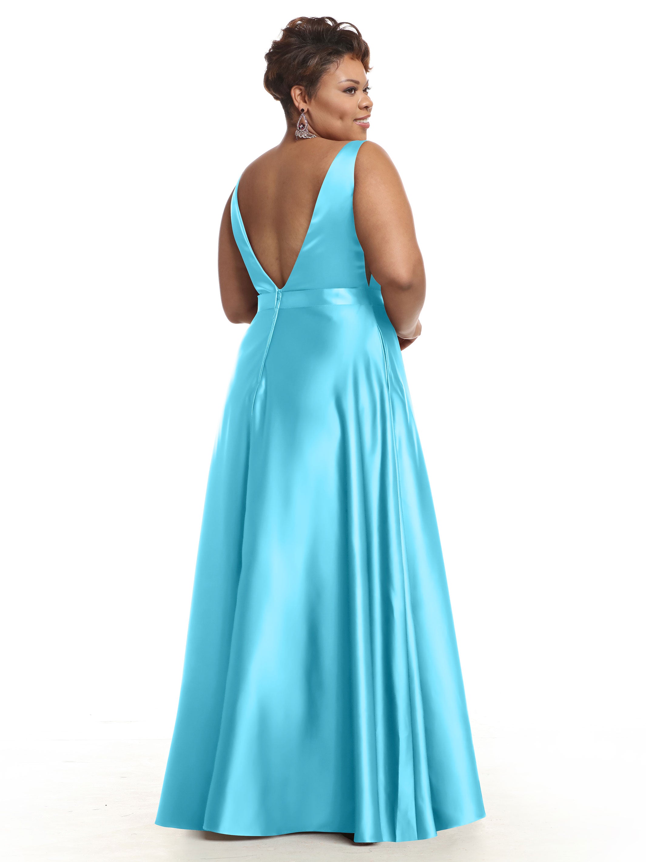 Elegant 80118 Satin A-Line Bridesmaid Dress with V-Neckline & Sash - Perfect for Weddings, Formal Events & Special Occasions