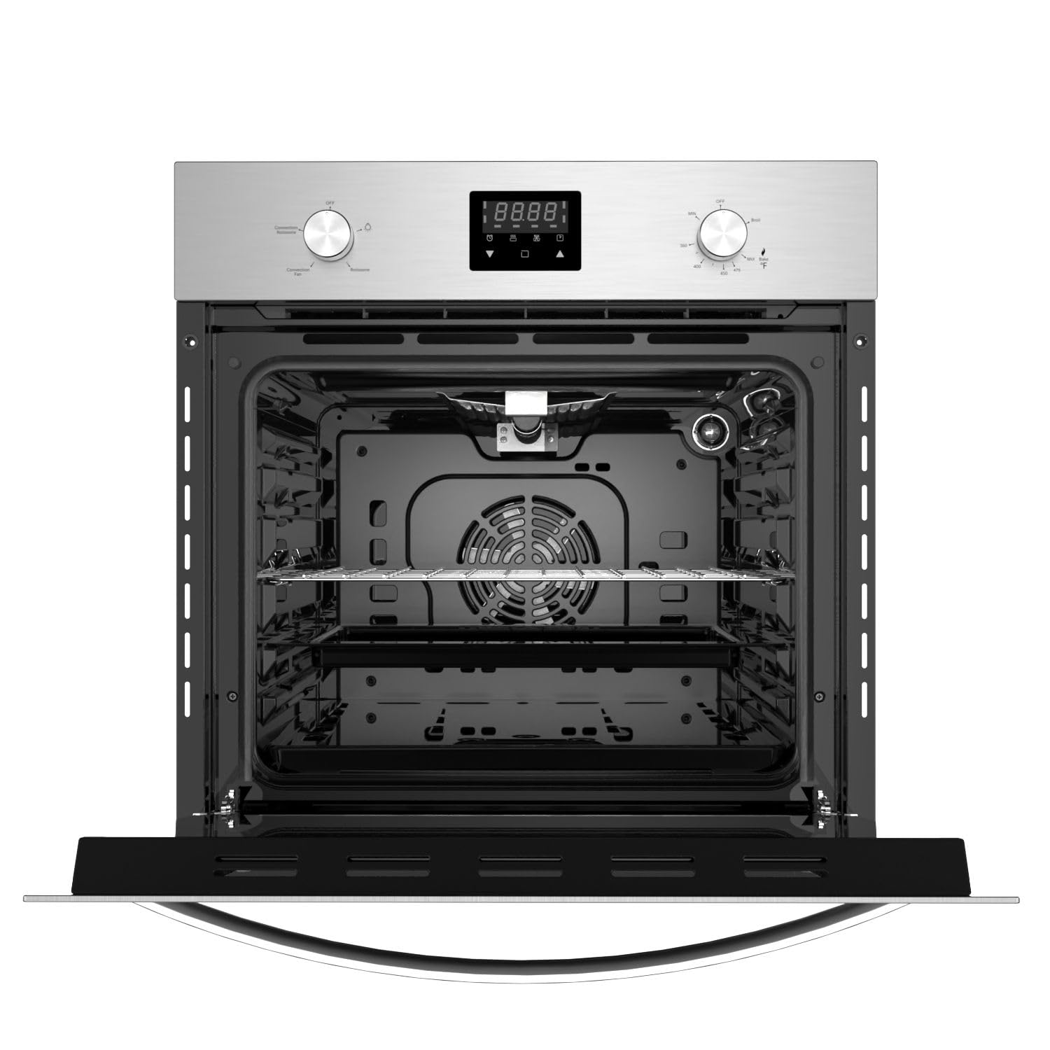 Empava 24 Inch Stainless Steel Single Gas Wall Oven with Bake, Broil & Rotisserie Functions - Mechanical Controls, Digital Timer & Convection Fan - Perfect for Home Kitchens, Small Spaces & Gourmet Cooking