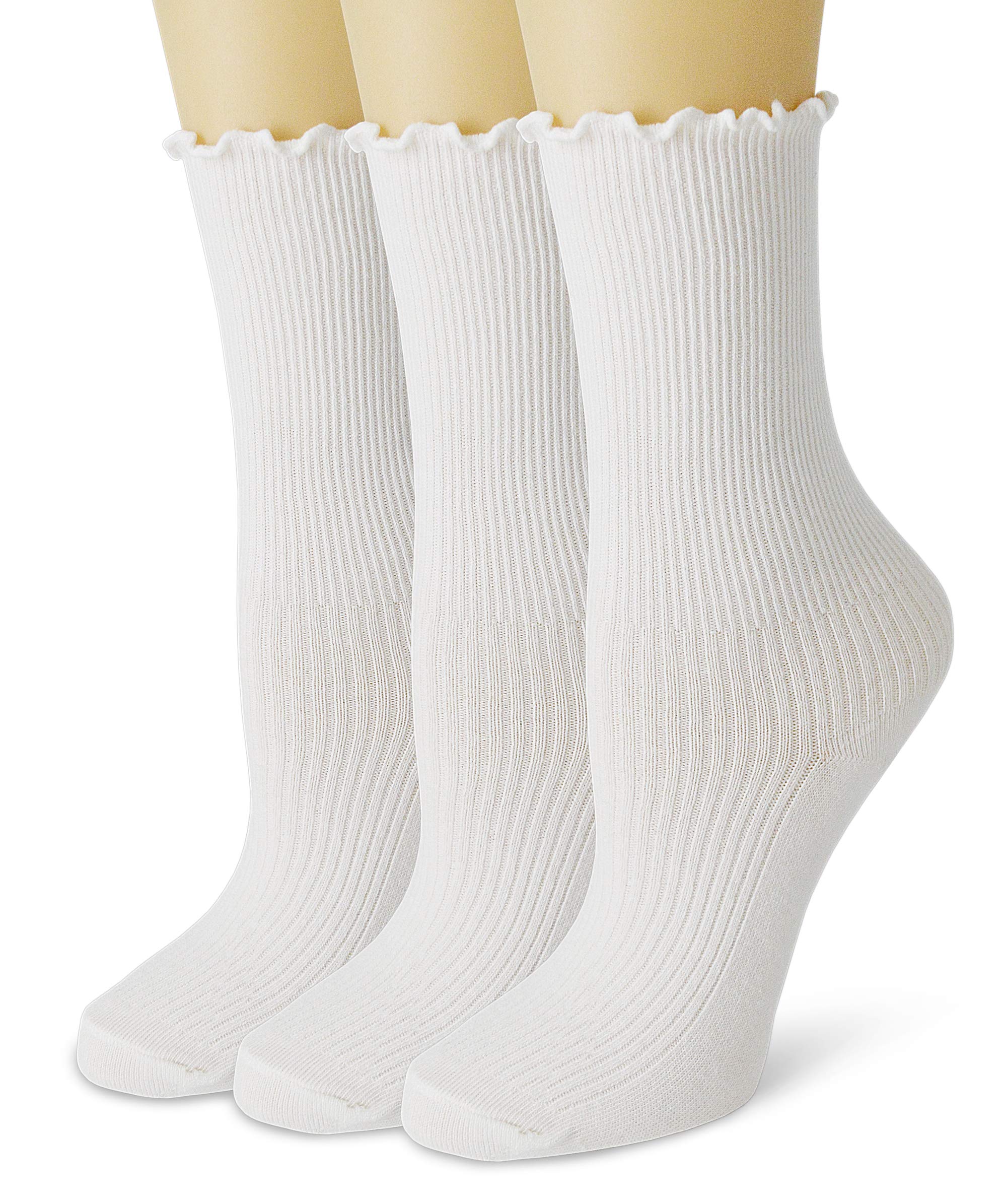 Women's Lace Ruffle Ankle Socks - Cute Frilly Princess Cotton Socks (3 Pairs, White) - Perfect for Ballet, School Uniforms & Princess Costume Accessories