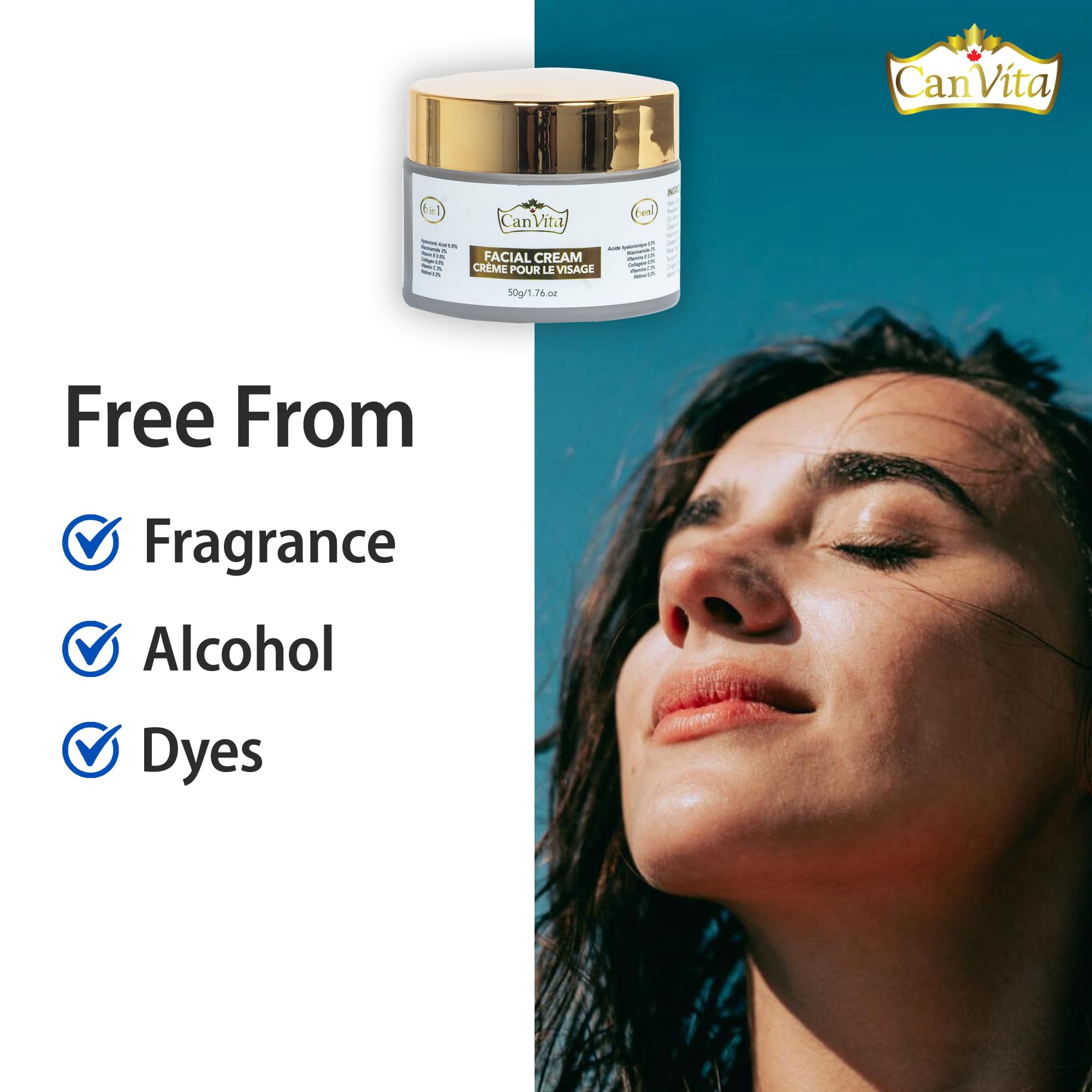 Best Retinol Cream for Face - 6-in-1 Anti-Aging Moisturizer with Hyaluronic Acid, Vitamin C & E - Wrinkle Reduction & Skin Hydration for Men & Women - Perfect for Night Routine & Daily Skincare