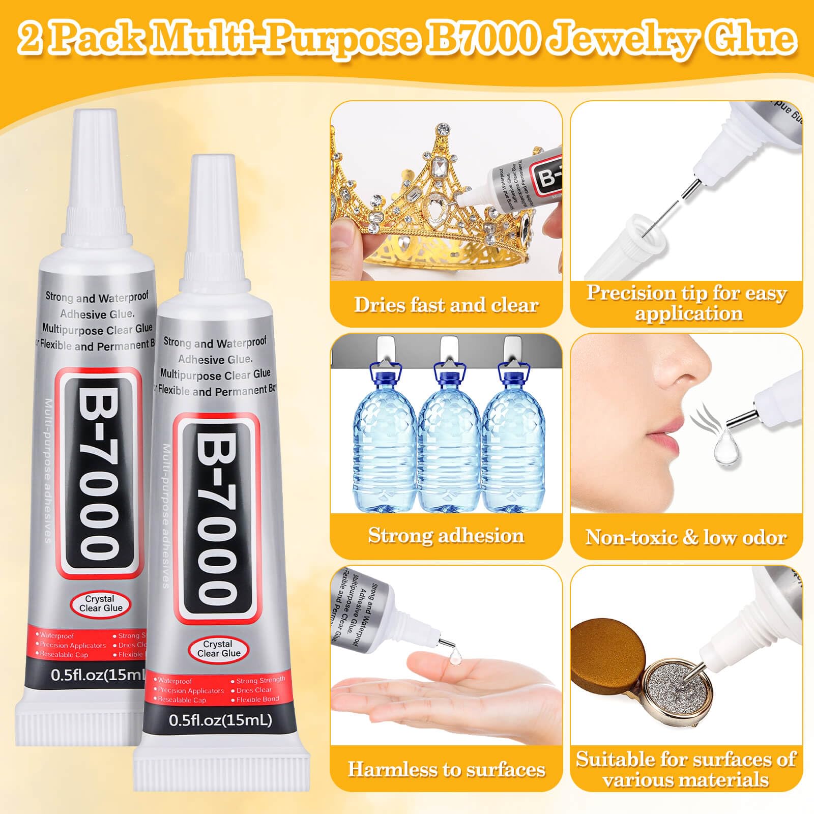 anezus 120PCS Craft Jumbo Jewels - Large Flat Back Rhinestones with 2 Pack B7000 Jewelry Glue - Fake Gemstones for DIY Clothing, Pirate Costumes, Fabric Decorations, Wedding Invitations & Nail Art